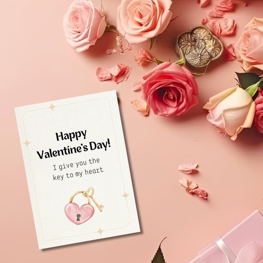 Happy Valentines Day Card,  Valentines Day , Key and Lock Valentines Day Card, Key to My heart Valentines Day Card