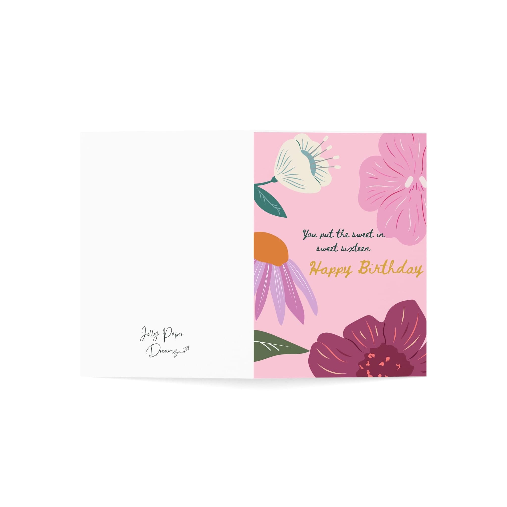Floral Sweet 16 Birthday Card, Pink and Purple - image 3