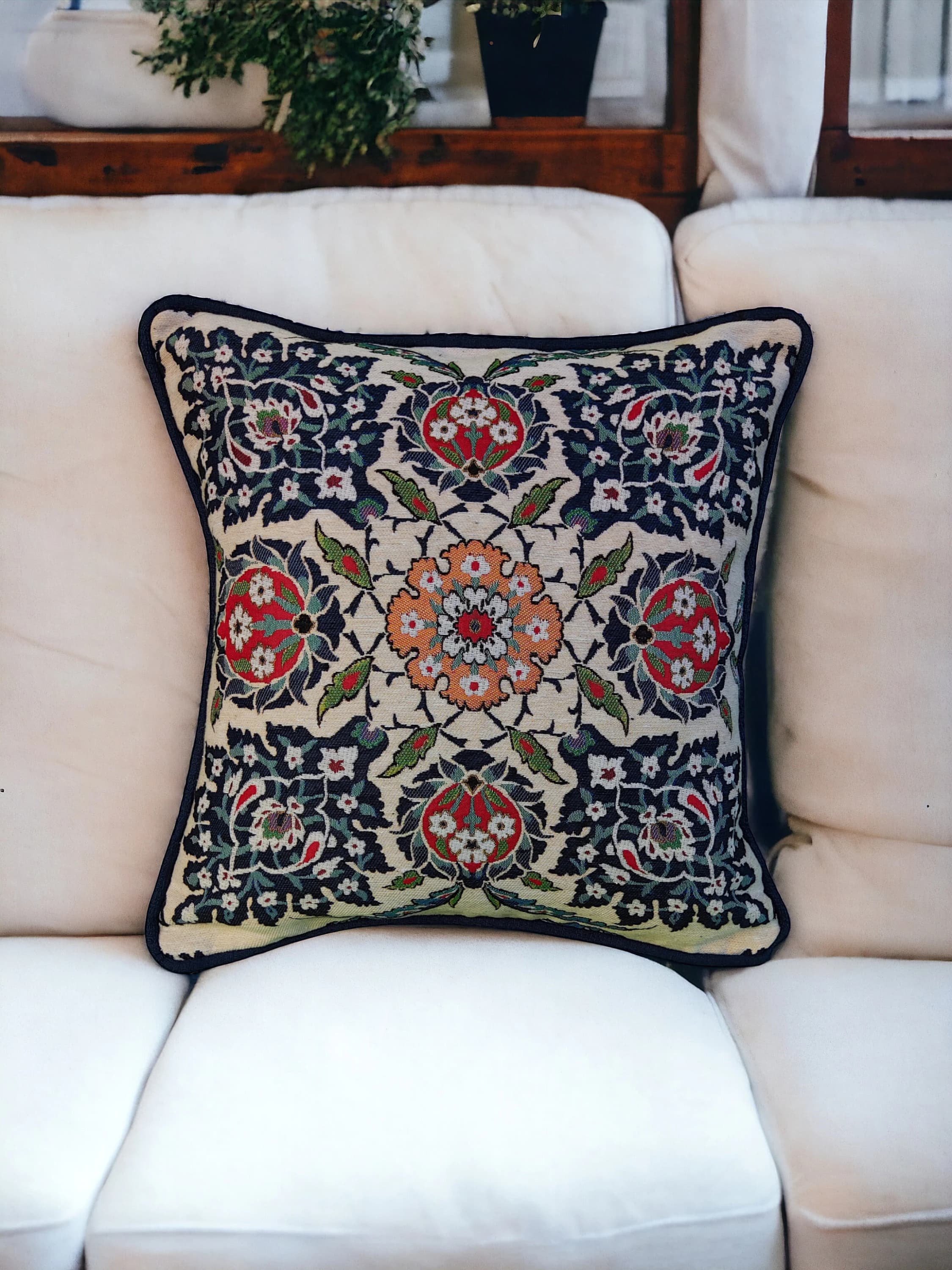 Gobelin Tapestry Throw Pillow Cover, Handcrafted Ethnic Pattern Pillowcase, Decorative Pillow Cover,  Authentic Turkish Style Cushion Cover