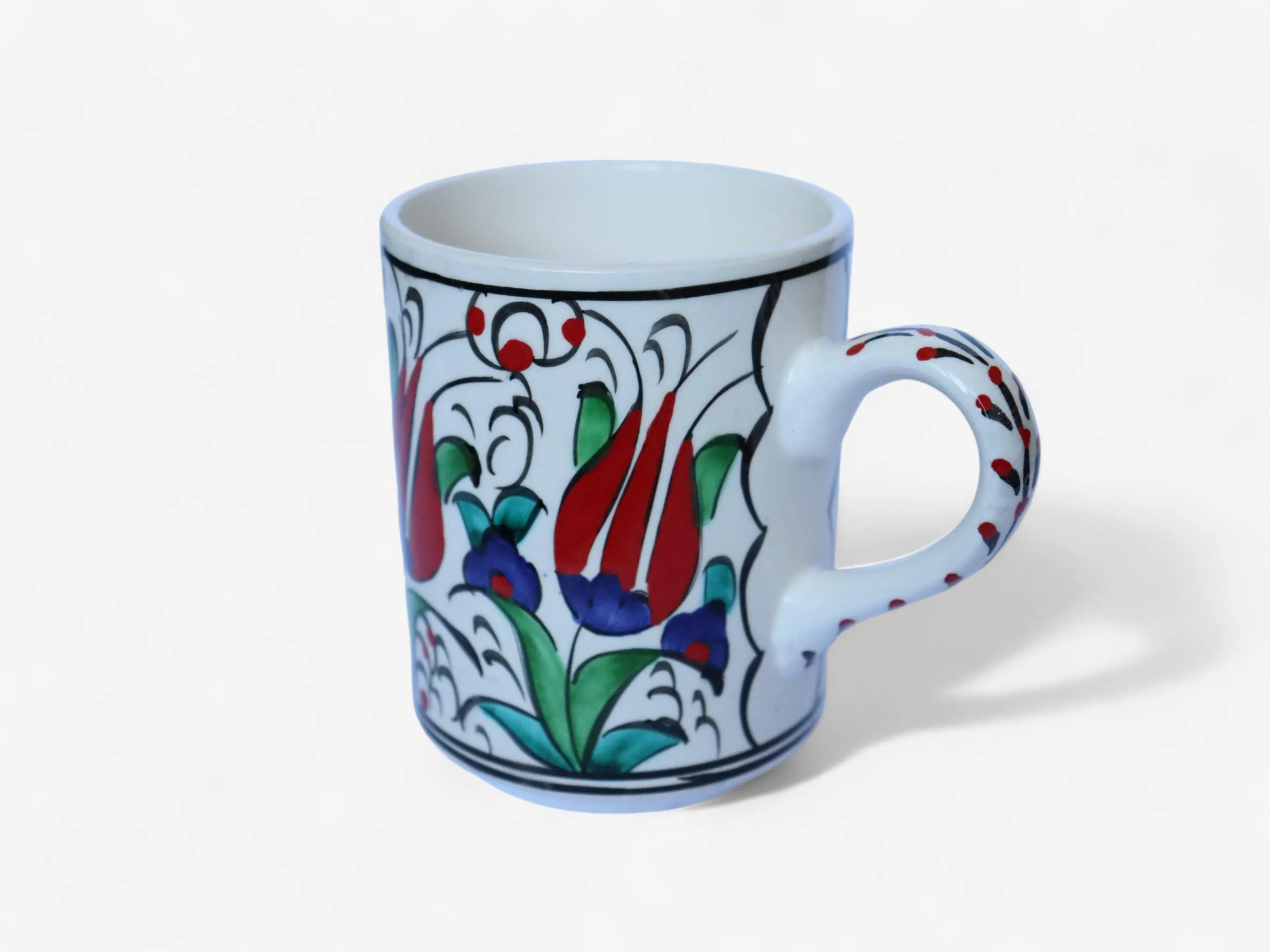 Ceramic Turkish Pattern Coffee Mug, Anatolian Tulip Motif Coffee Cup, Handpainted Floral Turkish Tea Cup, 10 oz Ceramic Art Coffee Mug