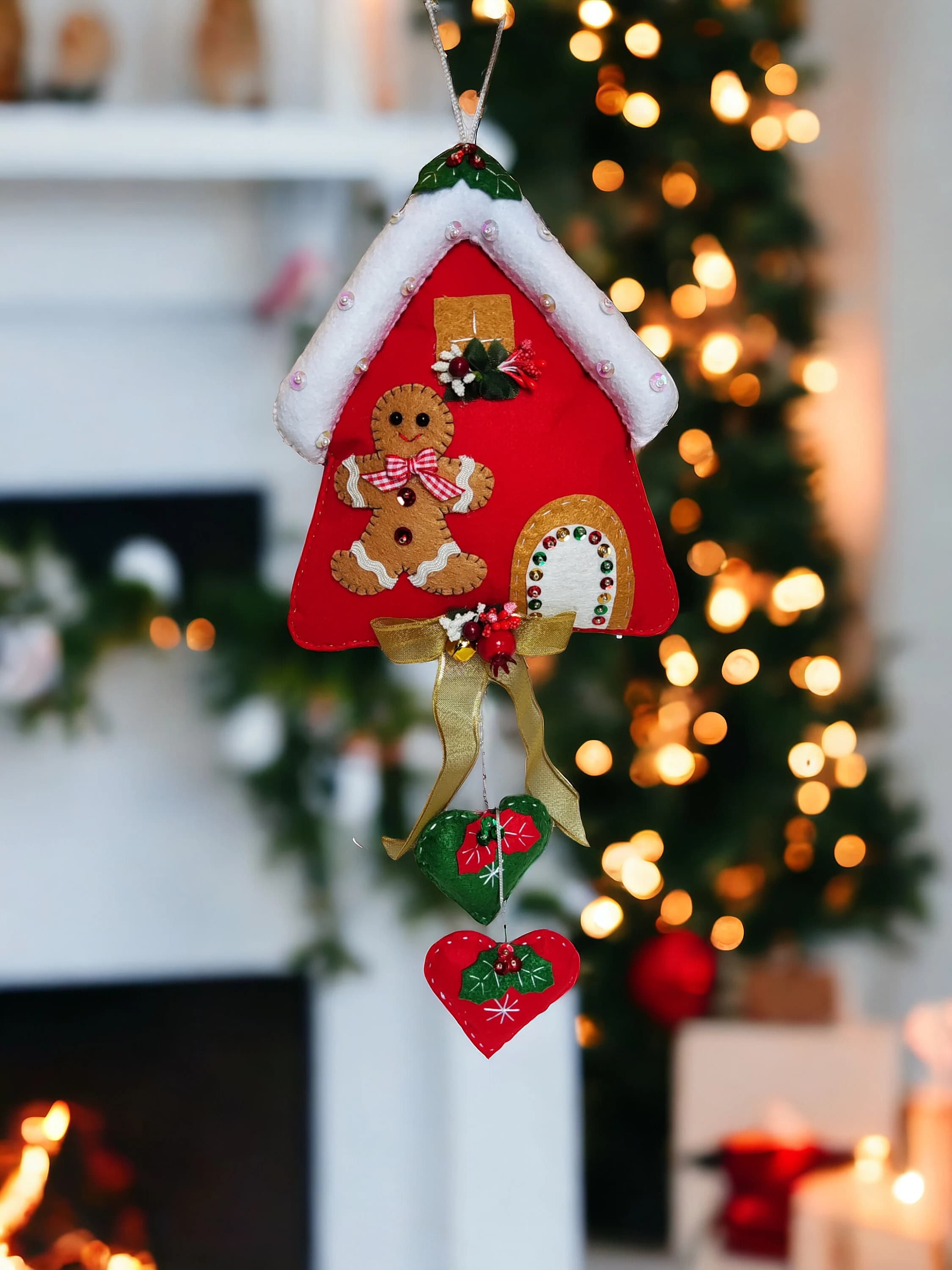 Handcrafted Christmas Ceiling and Door Ornament, Cute Gingerbread House Christmas Tree Decor, Ceiling Hanging Ornoment for Xmas - image 5