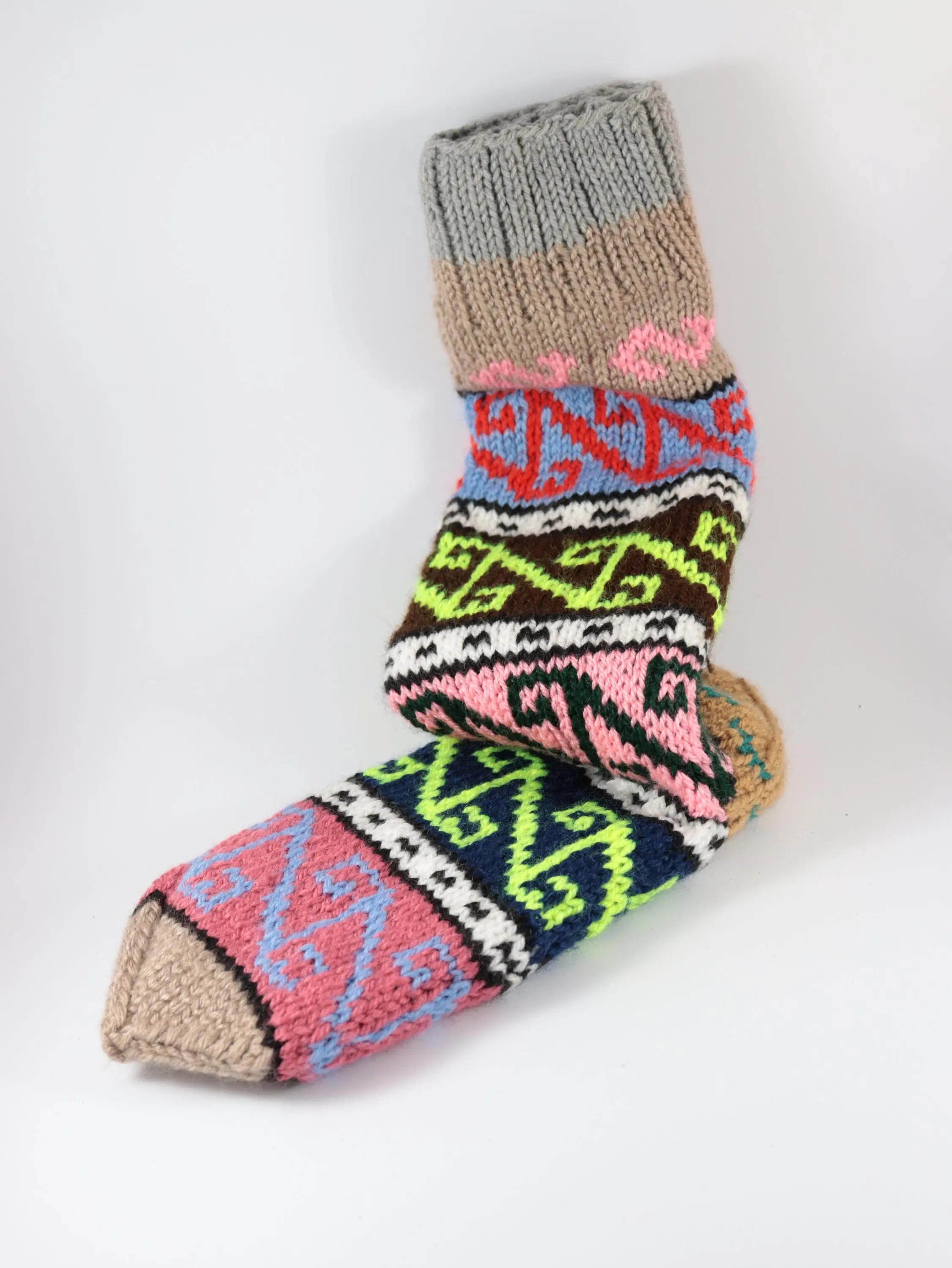 Hand Knitted Colorful Winter Socks, Christmas Gift Winter Socks, Cozy House Socks, Vibrant Color Stripy Pattern Home Bootee - image 5