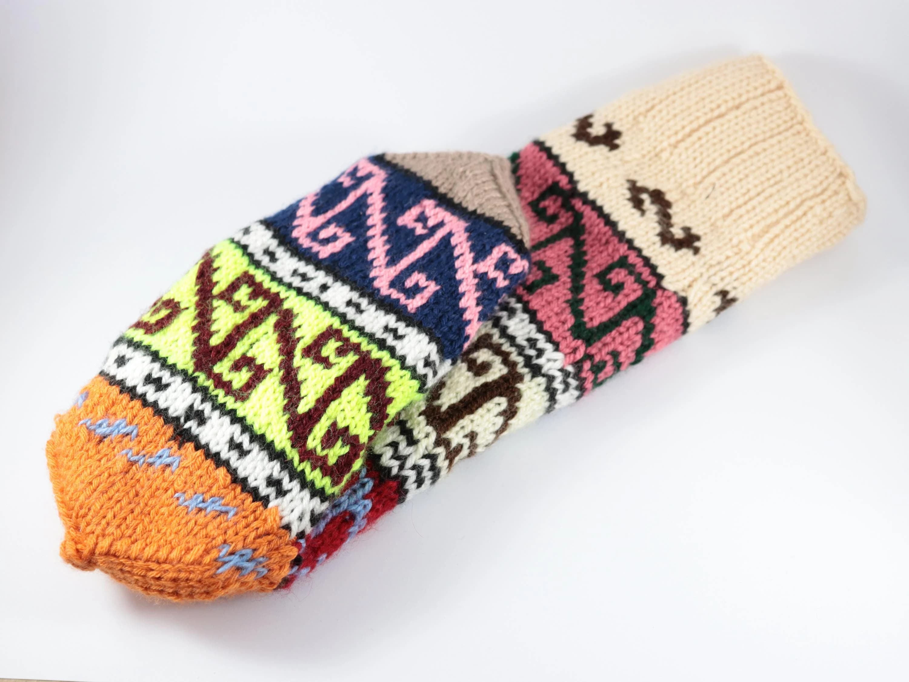 Hand Knitted Colorful Winter Socks, Christmas Gift Winter Socks, Cozy House Socks, Vibrant Color Stripy Pattern Home Bootee