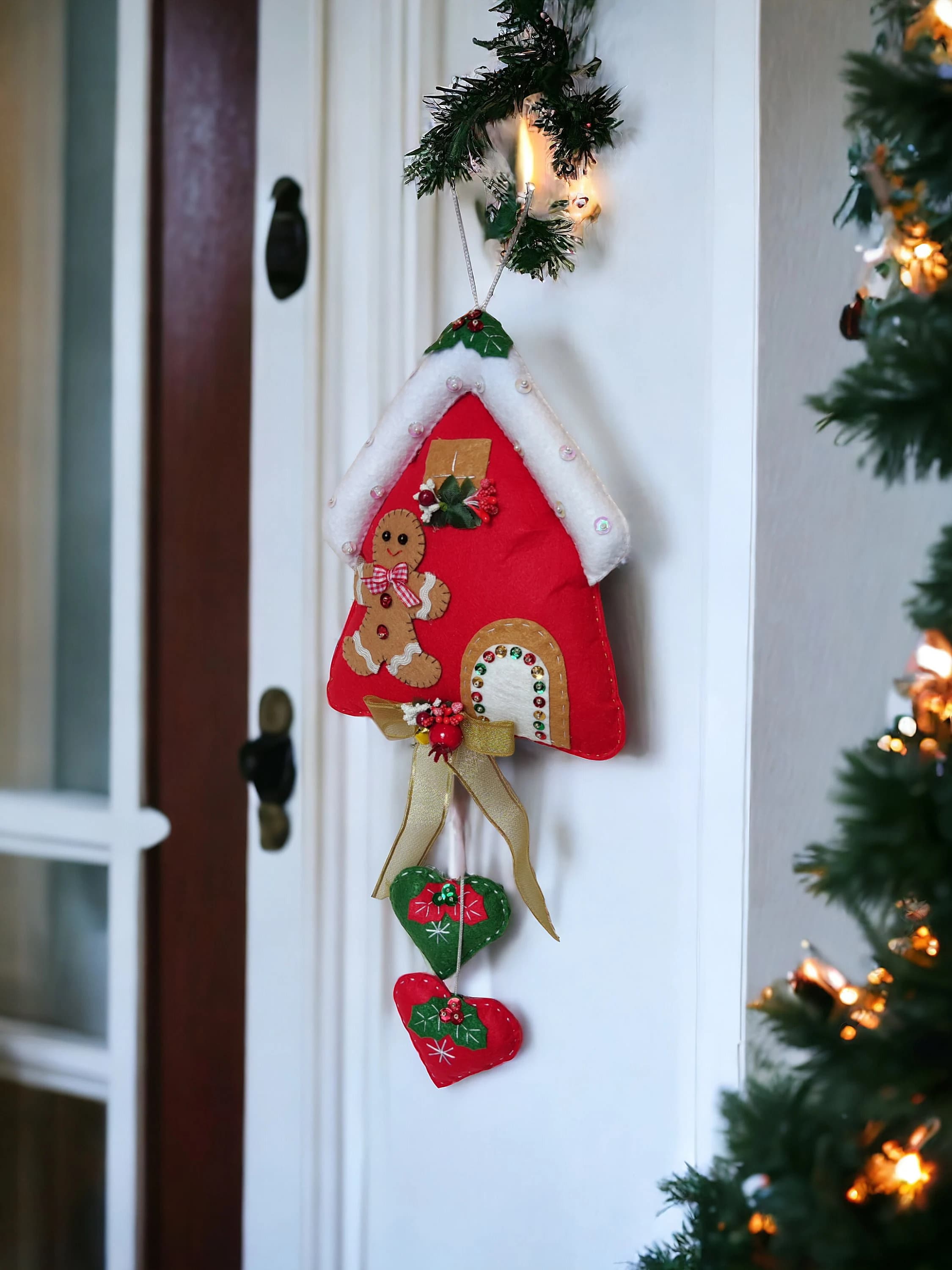 Handcrafted Christmas Ceiling and Door Ornament, Cute Gingerbread House Christmas Tree Decor, Ceiling Hanging Ornoment for Xmas - image 3