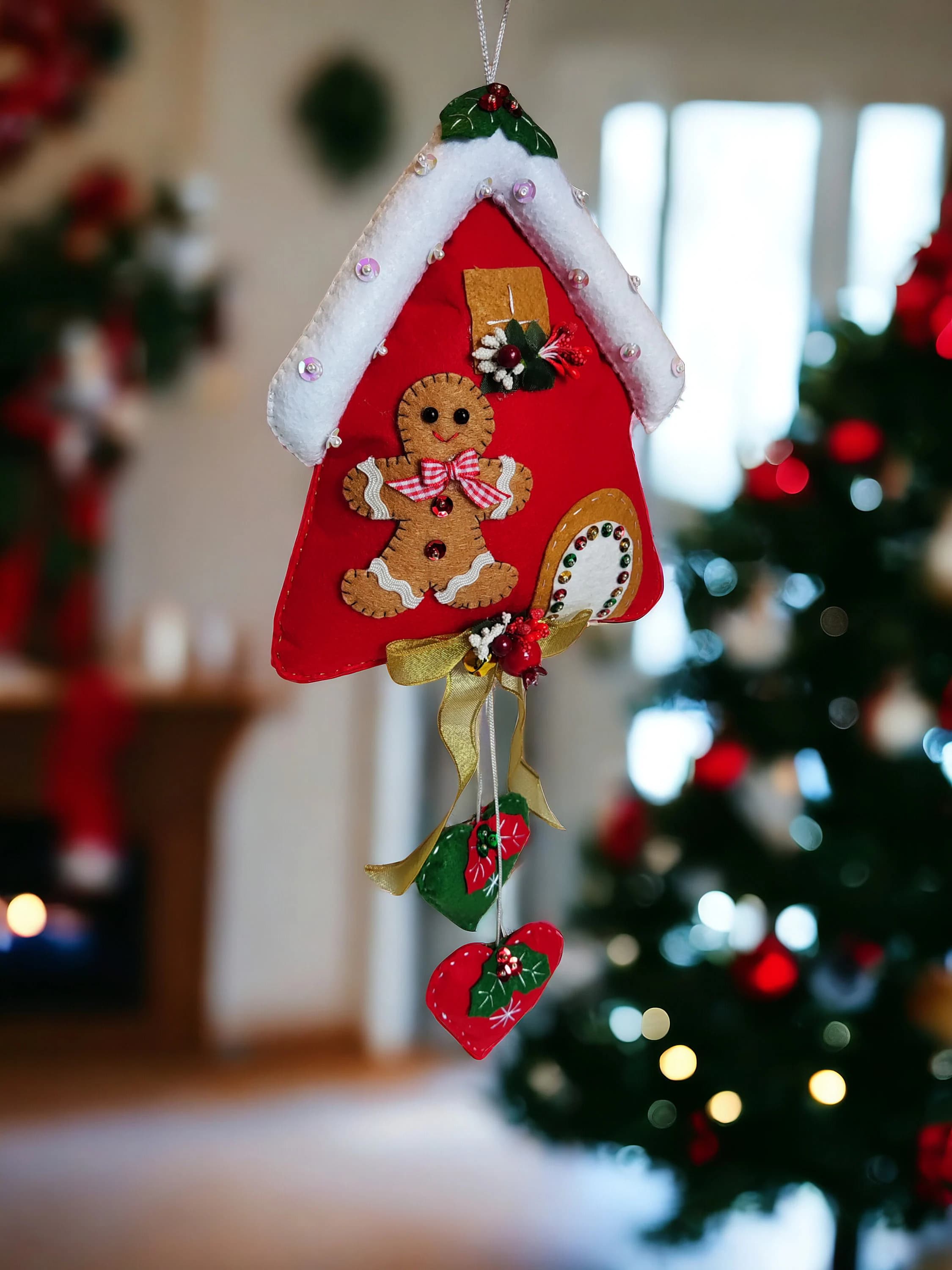 Handcrafted Christmas Ceiling and Door Ornament, Cute Gingerbread House Christmas Tree Decor, Ceiling Hanging Ornoment for Xmas - image 4
