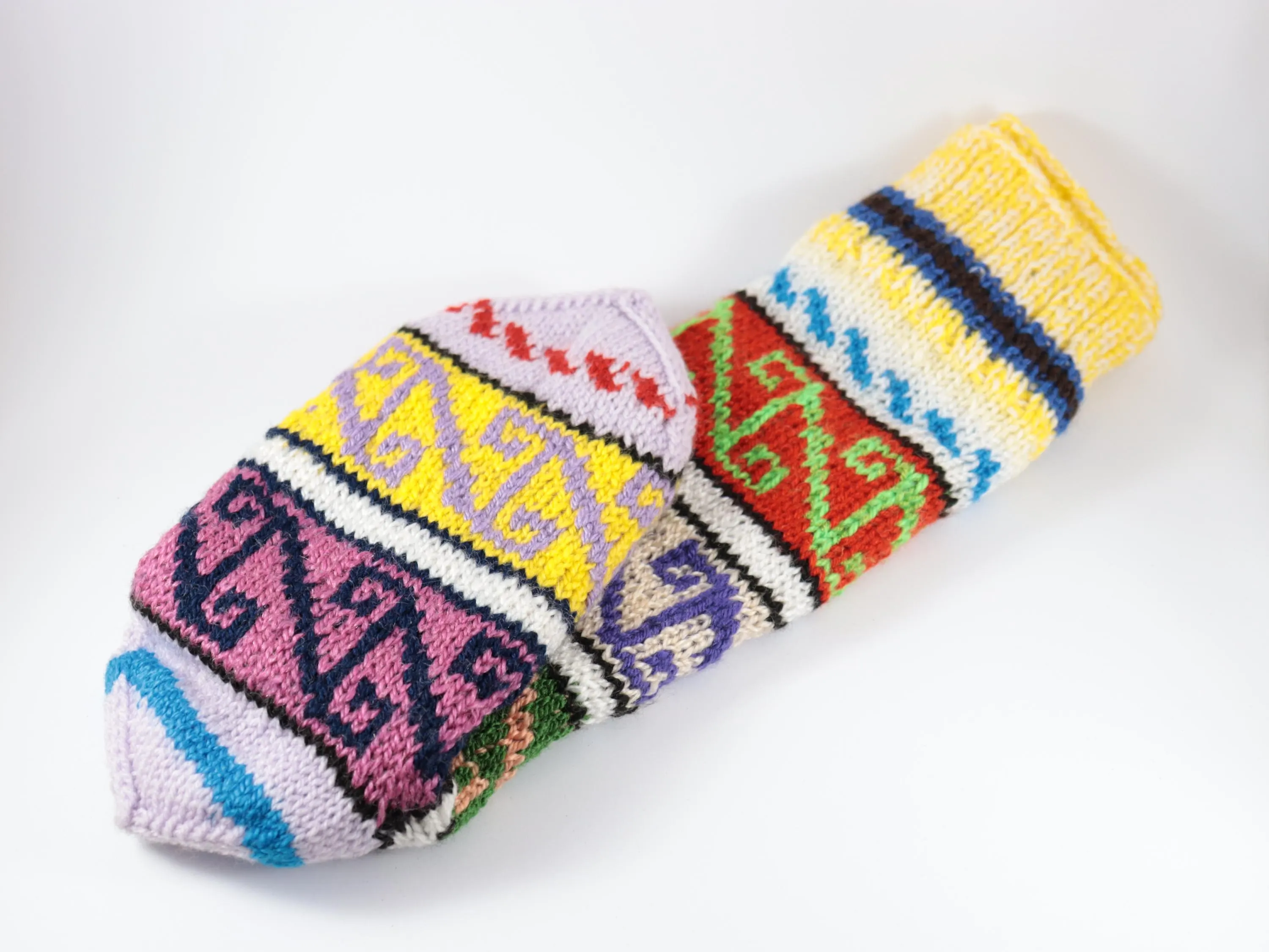 Hand Knitted Colorful Winter Socks, Christmas Gift Winter Socks, Cozy House Socks, Vibrant Color Stripy Pattern Home Bootee - image 3