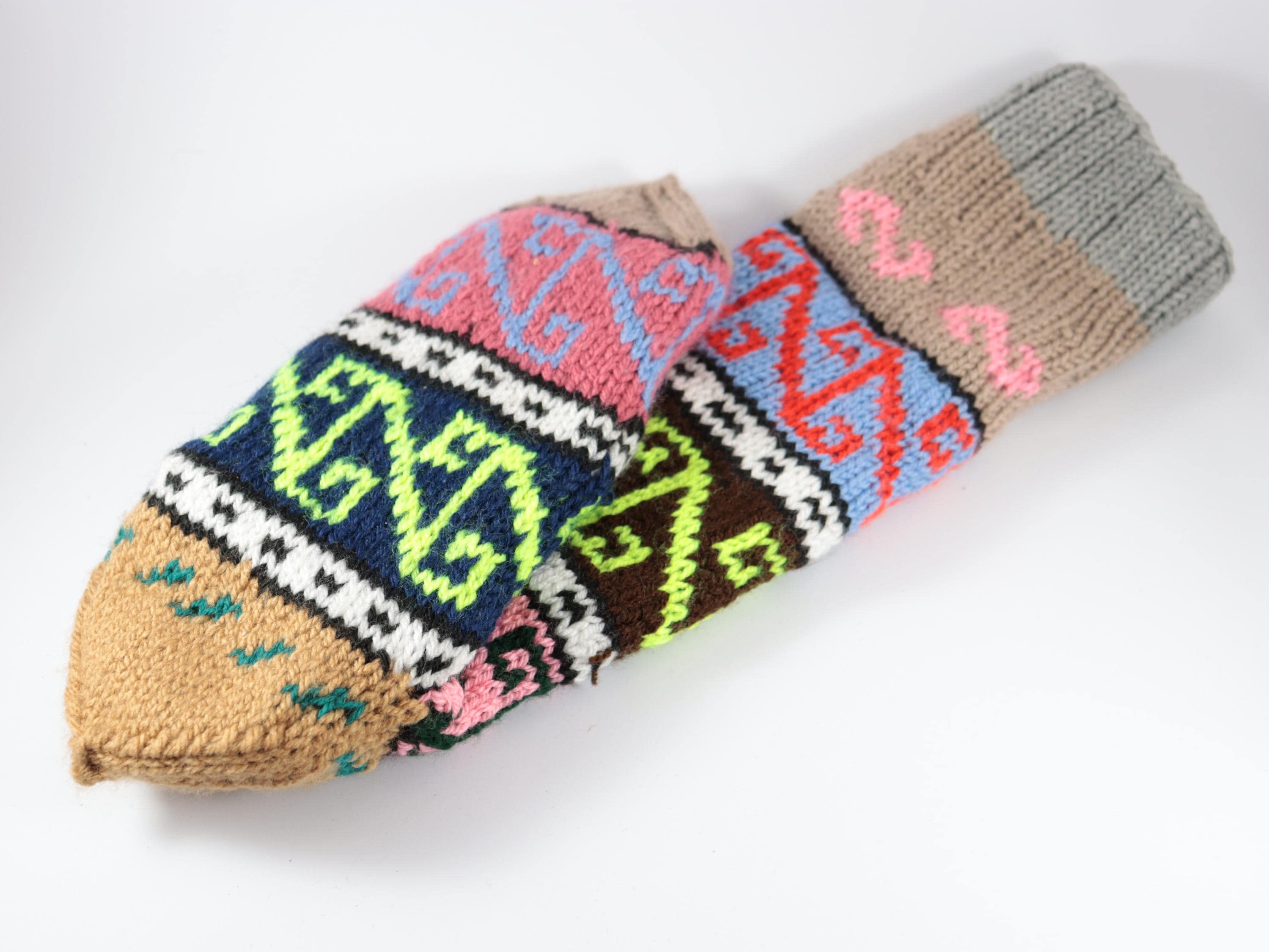 Hand Knitted Colorful Winter Socks, Christmas Gift Winter Socks, Cozy House Socks, Vibrant Color Stripy Pattern Home Bootee - image 4