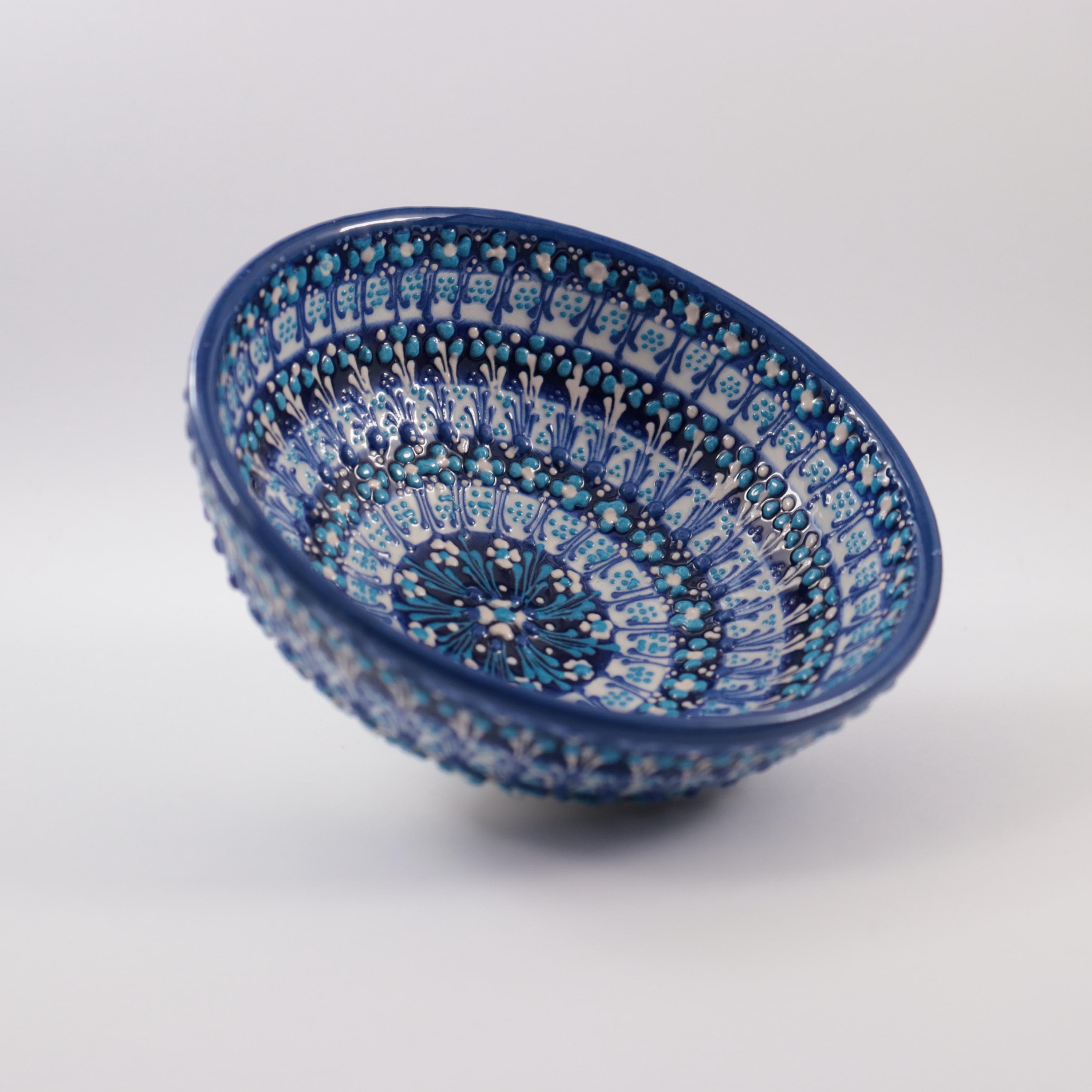 Handmade Embossed Pattern Ceramic Blue Bowl, Turkish Pattern Serving Pot, Elegant Snack Bowl, Decorative Salad Bowl, Ceramic Art Dish