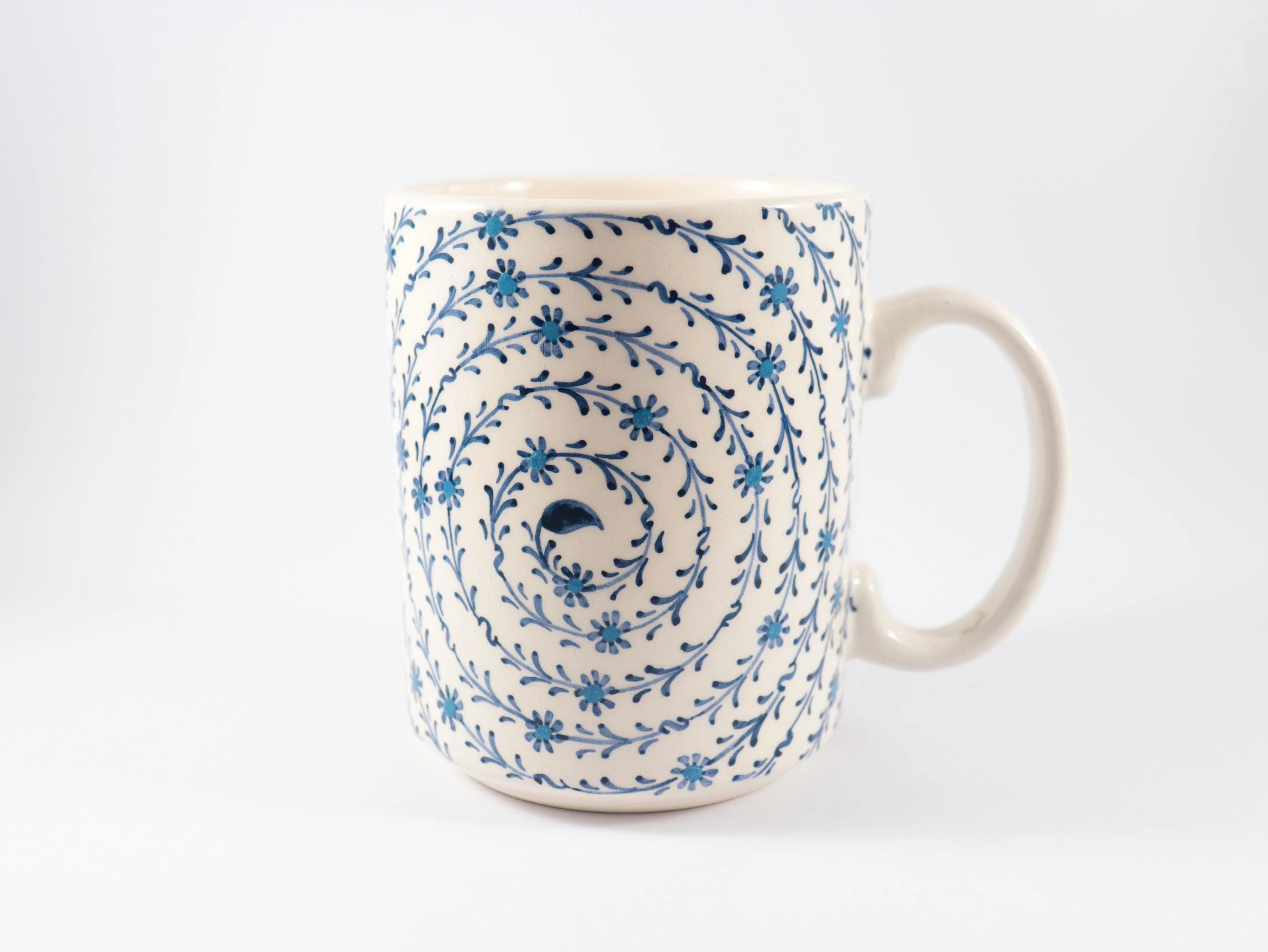 Hand Painted Blue Halic Motif Ceramic Coffee Mug, Istanbul Golden Horn Pattern Coffee Cup, Unique Gift Ceramic Art, 10 oz Coffee Mug