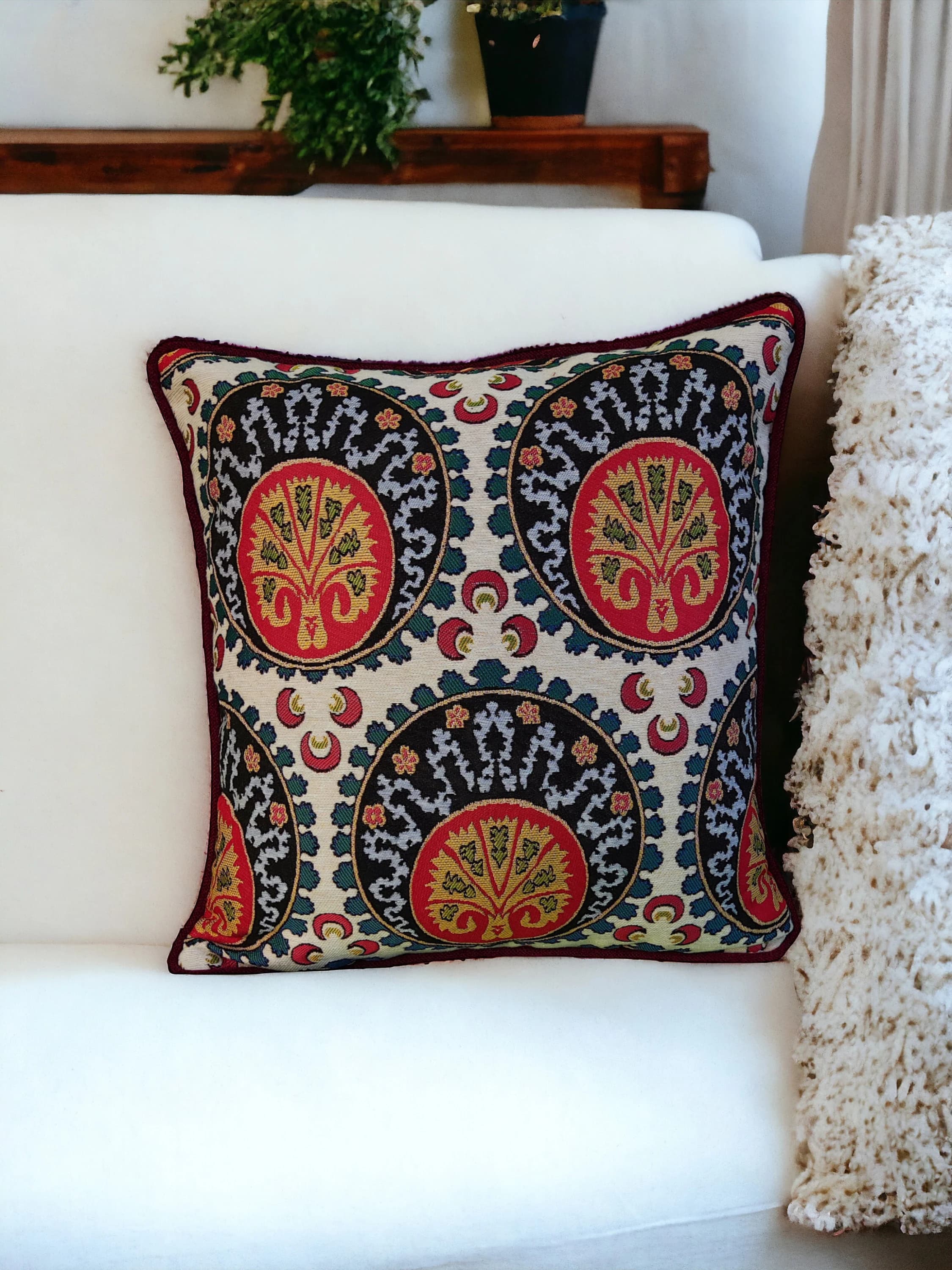 Gobelin Tapestry Throw Pillow Cover, Handcrafted Ethnic Pattern Pillowcase, Decorative Pillow Cover,  Authentic Turkish Style Cushion Cover