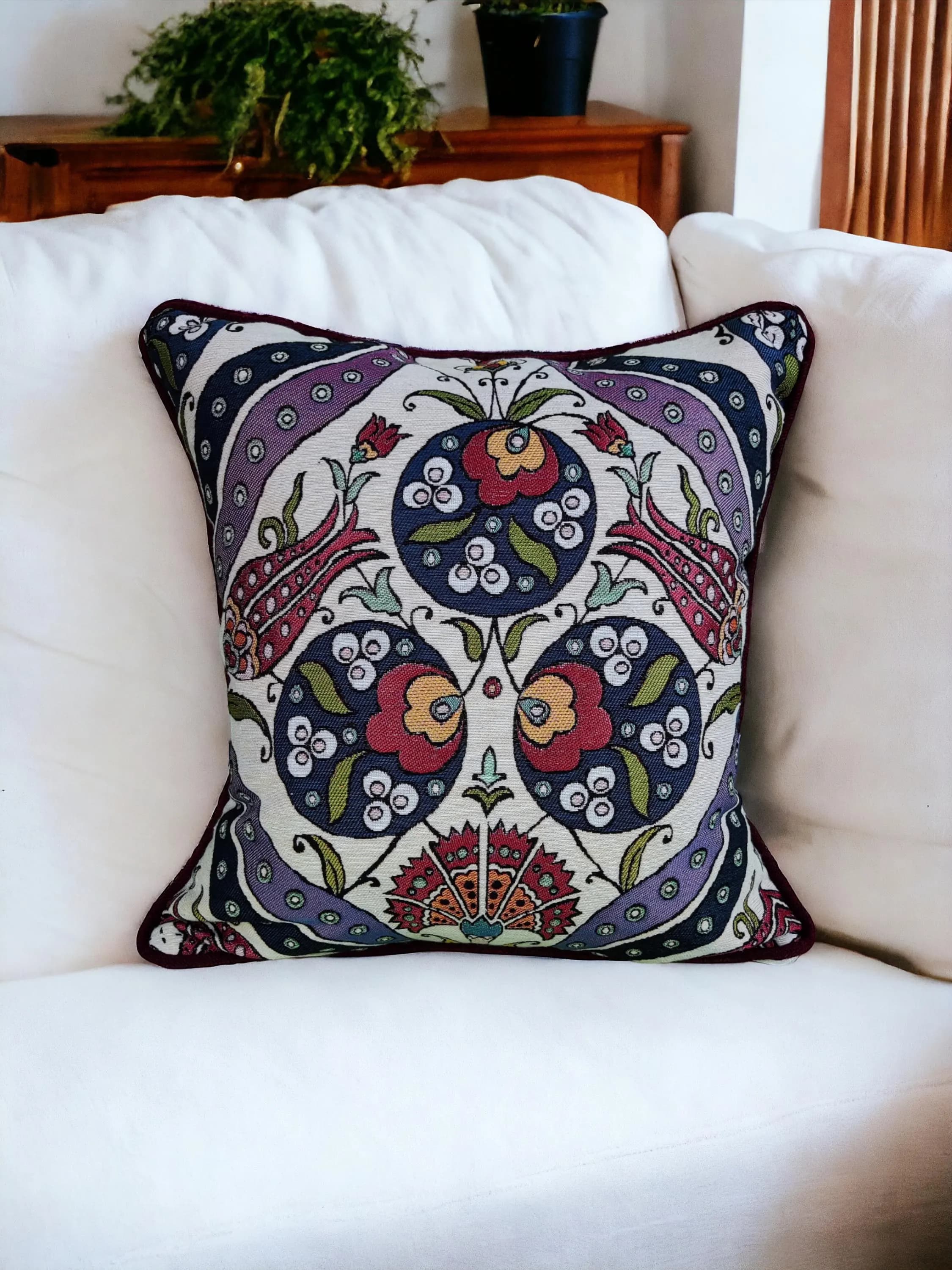 Gobelin Tapestry Throw Pillow Cover, Handcrafted Ethnic Pattern Pillowcase, Decorative Pillow Cover,  Authentic Turkish Style Cushion Cover