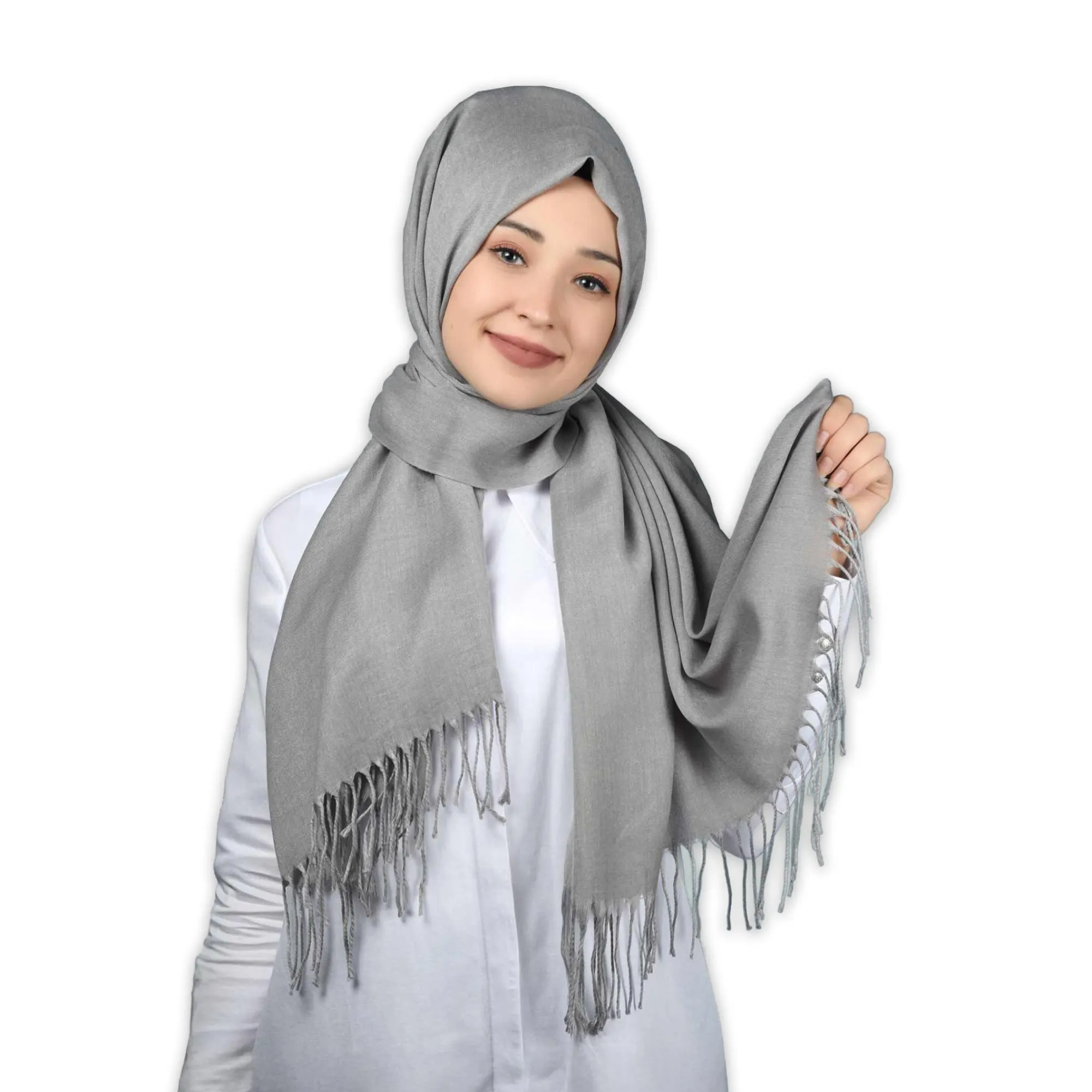 Modest Pashmina Shawl for Women, Winter Hijab Wrap, Elegant Islamic Gift, Warm Cotton Blend Headscarf, Bridesmaid Evening Scarf, 70x170cm