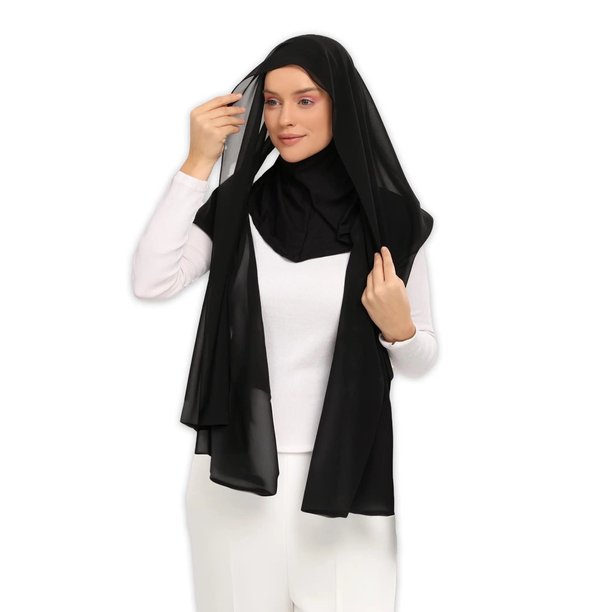 Chiffon‑Viscose Instant Hijab Shawl – 2‑in‑1 Ready‑to‑Wear Modest Wrap