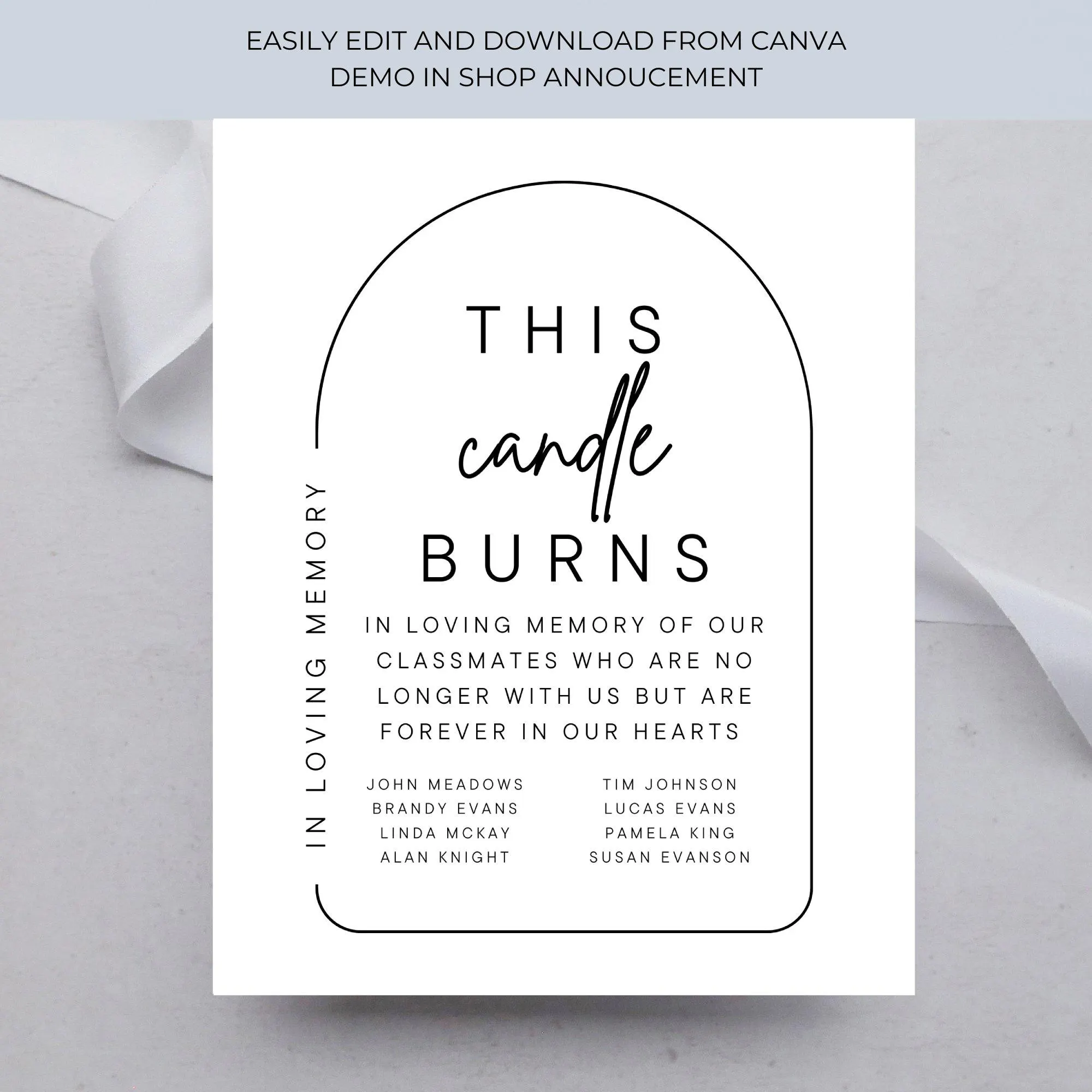 Class Reunion Memorial Sign, This Candle Burns Poster, In Loving Memory, High School Classmate Remembrance PDF College Memory Sign Photo 218 - image 5