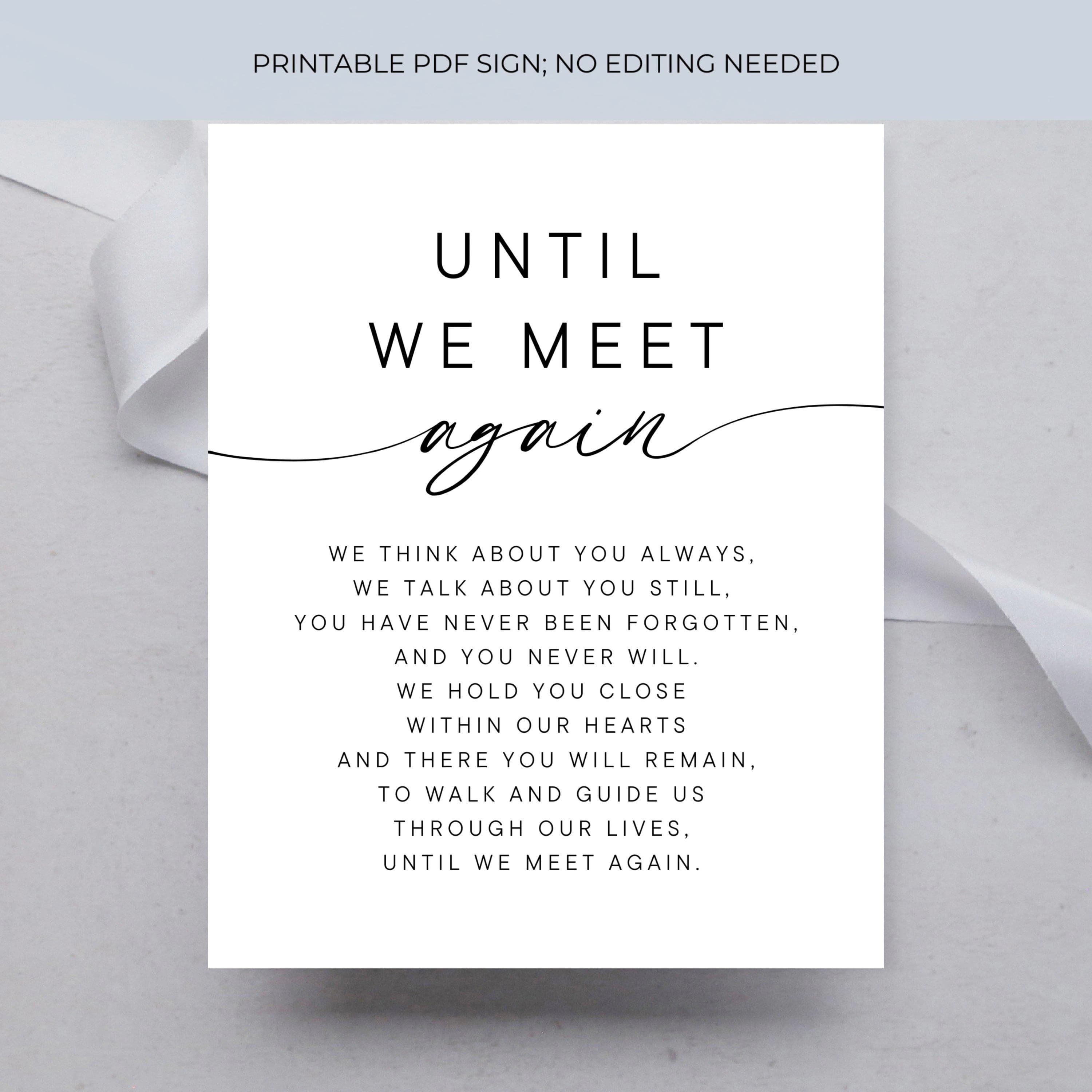 Poem for Funeral, Verse "Until We Meet Again" for Celebration of Life Funeral Favor Sign, Memorial Service Keepsake Funeral Poster PDF ID294