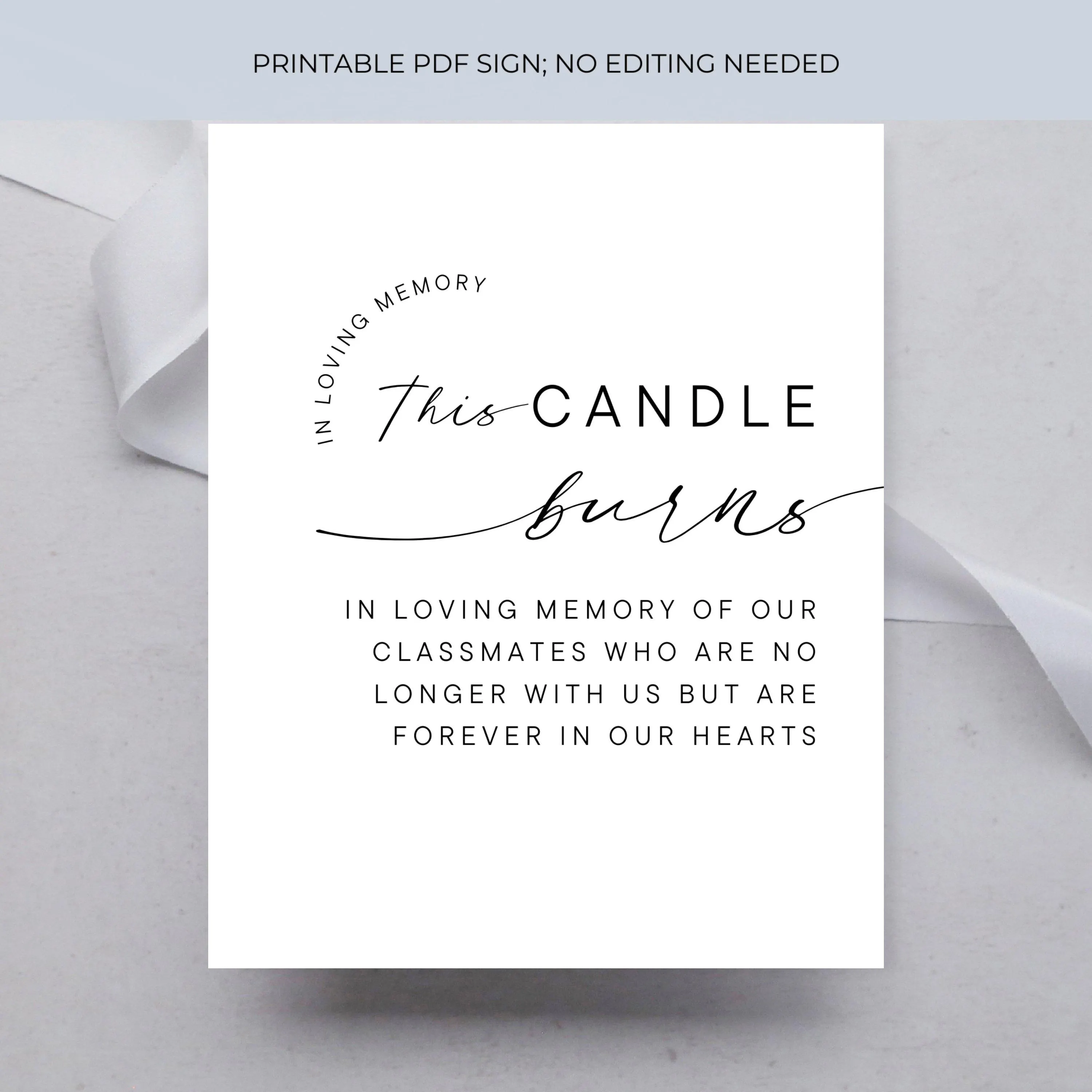 Class Reunion Memorial Sign, This Candle Burns Poster, In Loving Memory, High School Classmate Remembrance PDF College Memory Sign Photo 298 - image 4