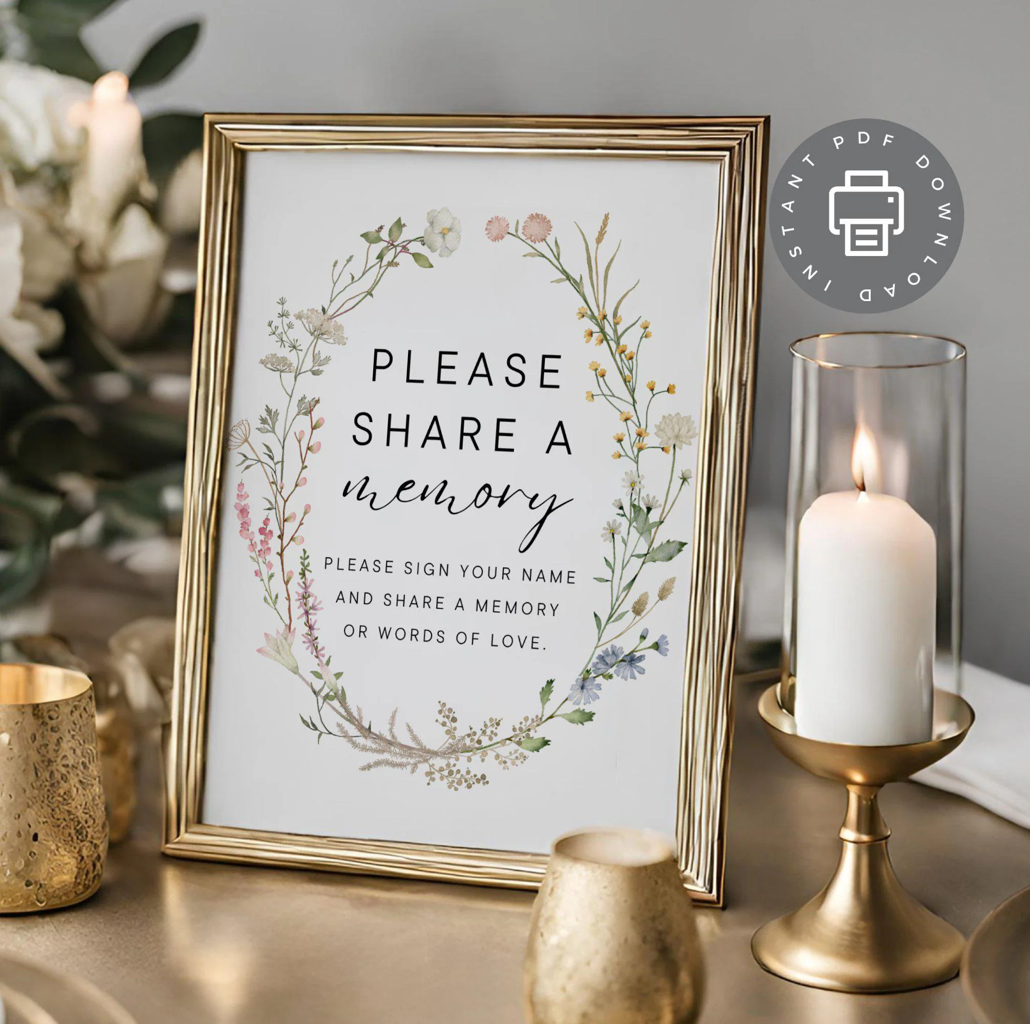 Funeral Share A Memory Memorial Service Sign, Wake Guest Book Sign In PDF, Condolence Celebration of Life, Remembrance Sign