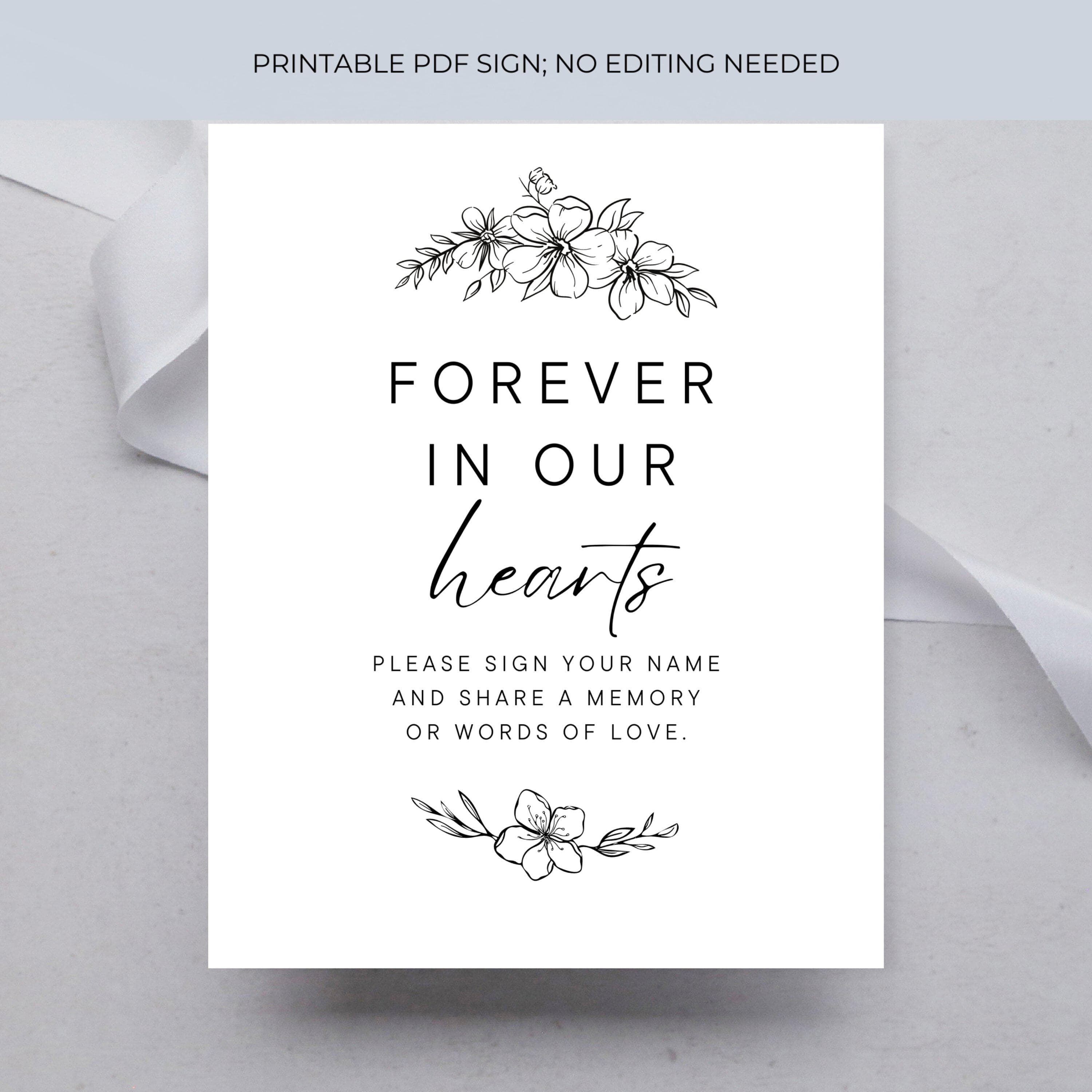 Wedding Memorial Table Sign, Forever In Our Hearts Grandparent Tribute, Memorial Sign Printable, Share A Memory PDF, Funeral Poster ID173 - image 2
