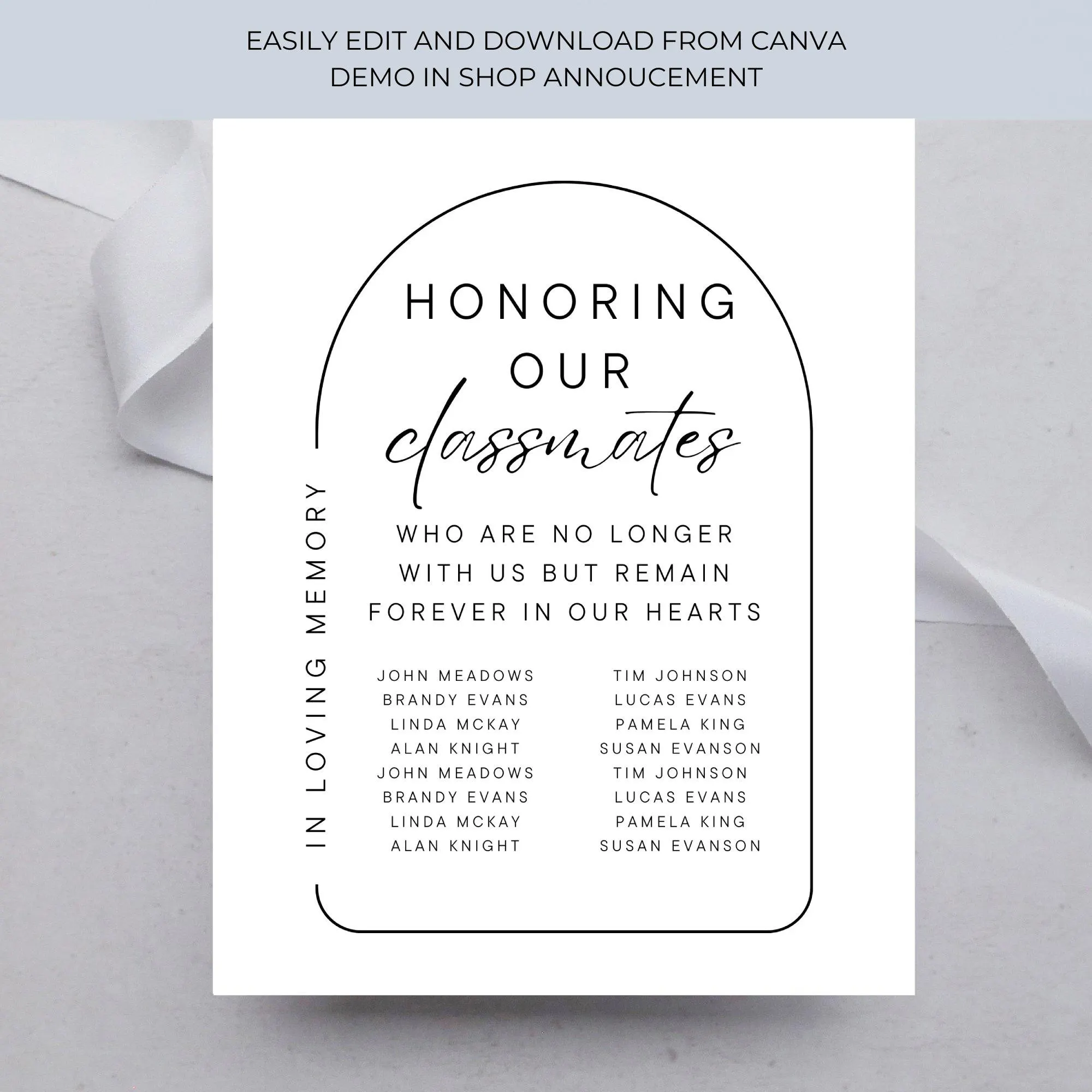 Class Reunion Memorial Sign, Honoring Our Classmates Poster, In Loving Memory, High School Classmate Remembrance PDF College Memory Sign 220 - image 5