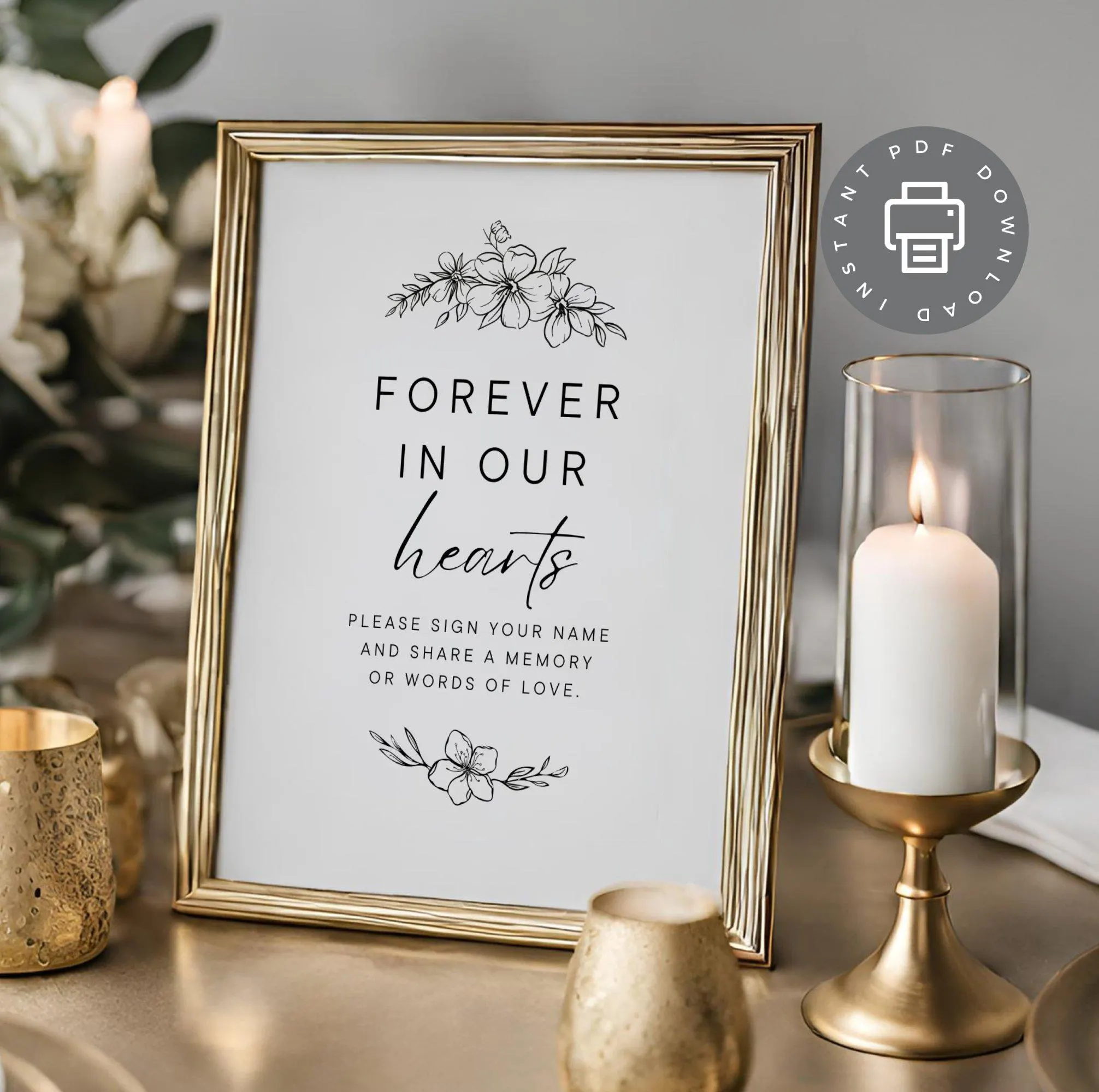 Wedding Memorial Table Sign, Forever In Our Hearts Grandparent Tribute, Memorial Sign Printable, Share A Memory PDF, Funeral Poster ID173