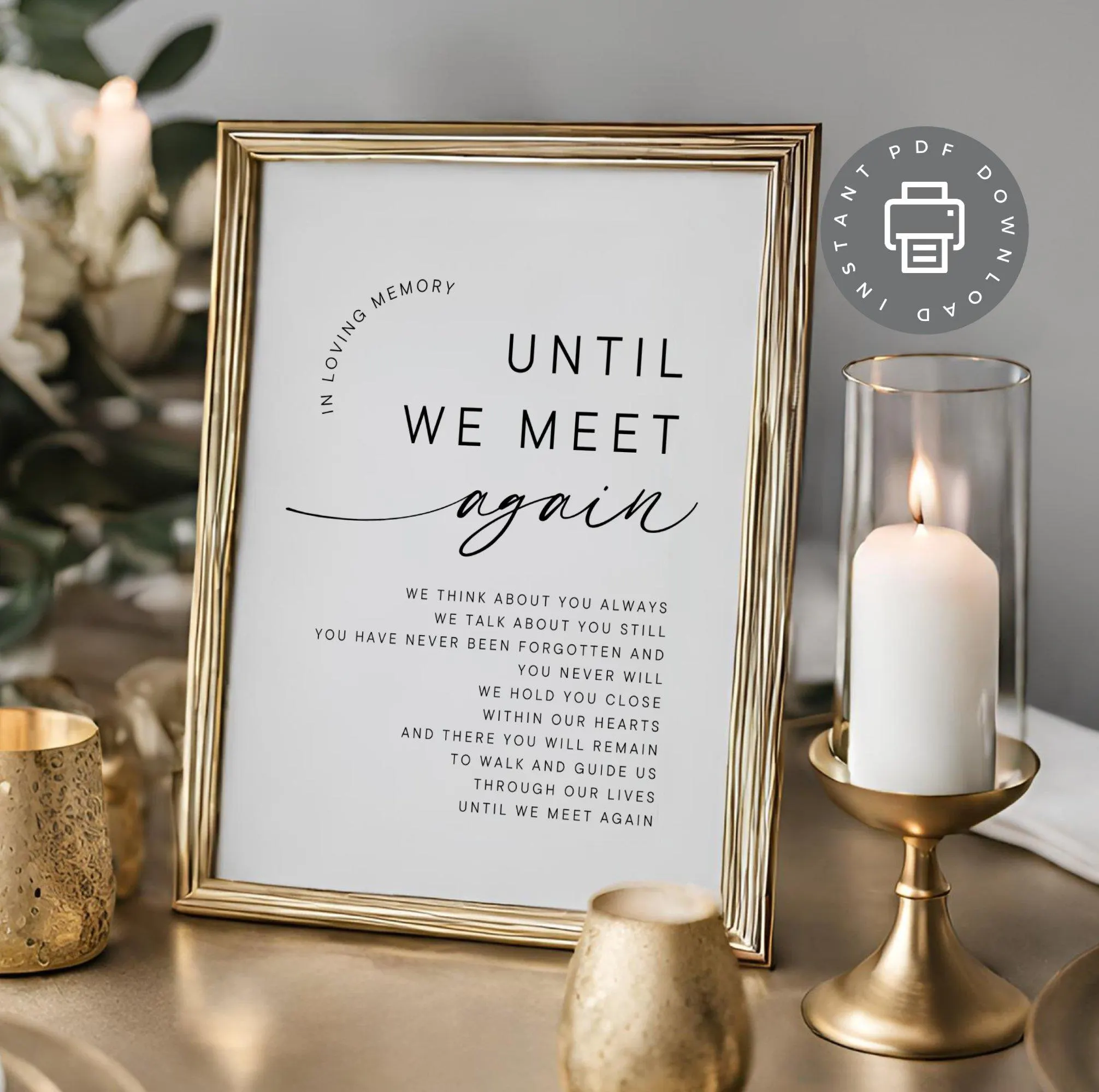 Poem for Funeral, Verse "Until We Meet Again" for Celebration of Life Funeral Favor Sign, Memorial Service Keepsake Funeral Poster PDF ID295