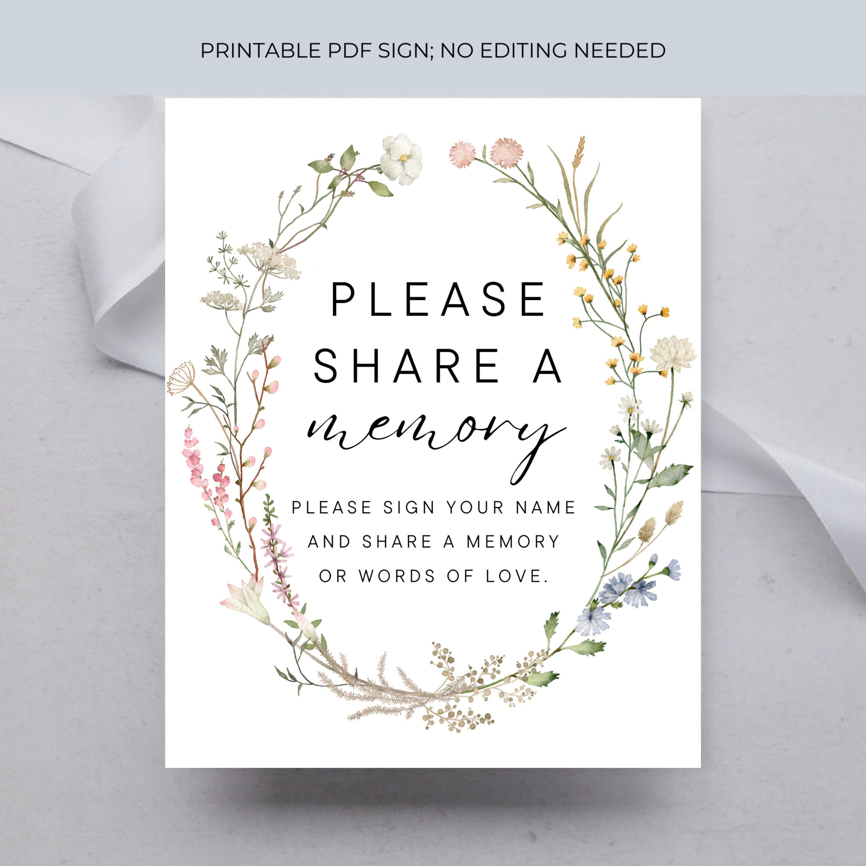 funeral guest book, share a memory sign, remembrance print, funeral decor, loving memory sign, memory sharing sign, funeral keepsake, in loving memory, memory book sign, digital guest book, memorial print, guest book sign, remembrance service