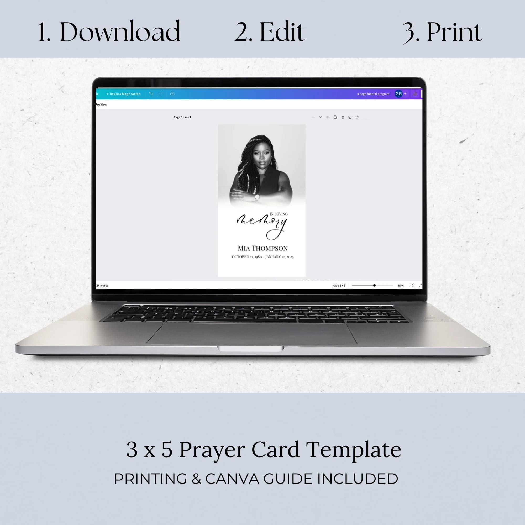 Funeral Prayer Card Template, Minimalist Memorial Prayer Card, Prayer Poem, Funeral Verse, Printable Funeral Remembrance Card ID19 - image 4