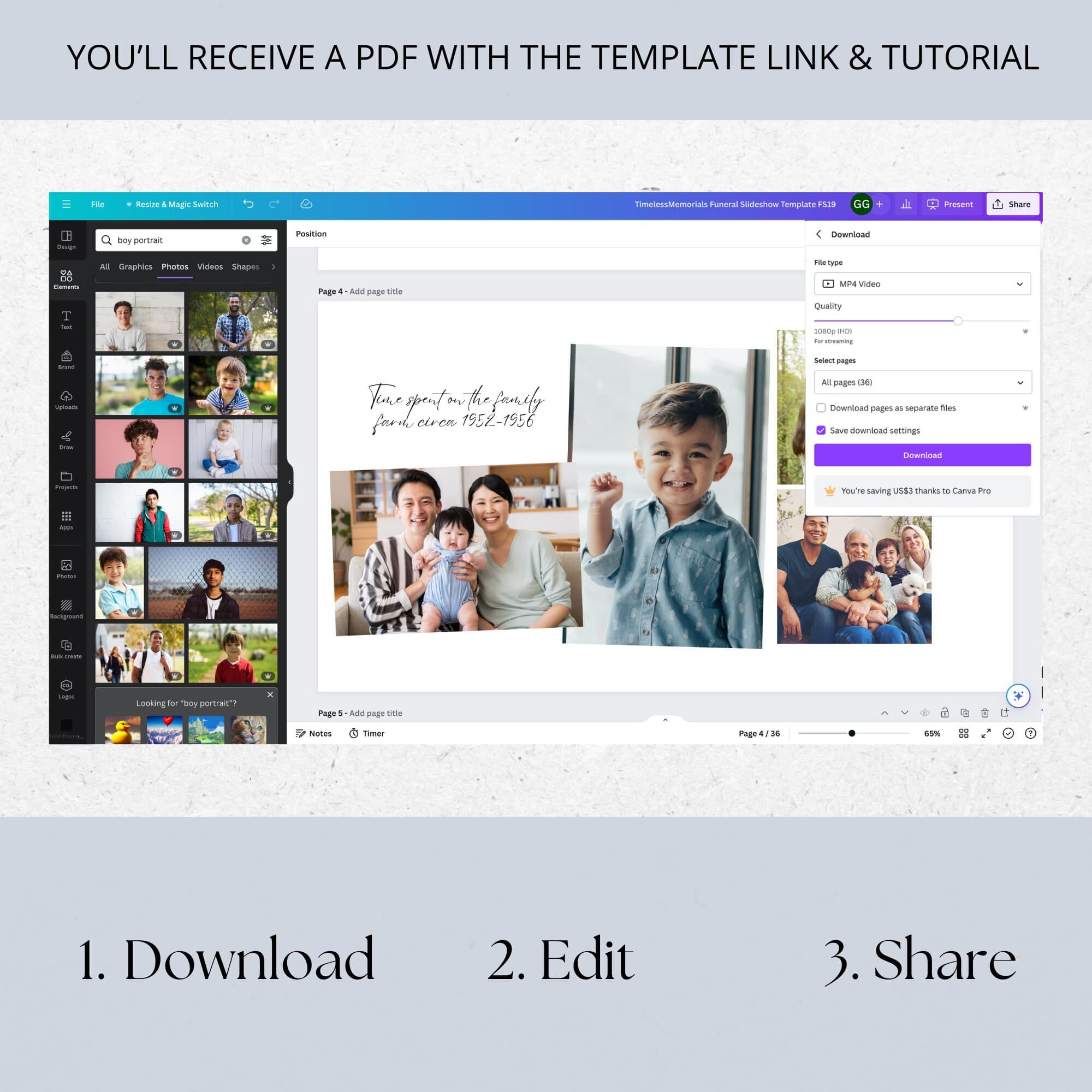 Funeral Slideshow Template, Long Celebration of Life PowerPoint Slide Deck, Minimalist Memorial Video, Tribute Photo Template Man ID19 - image 3
