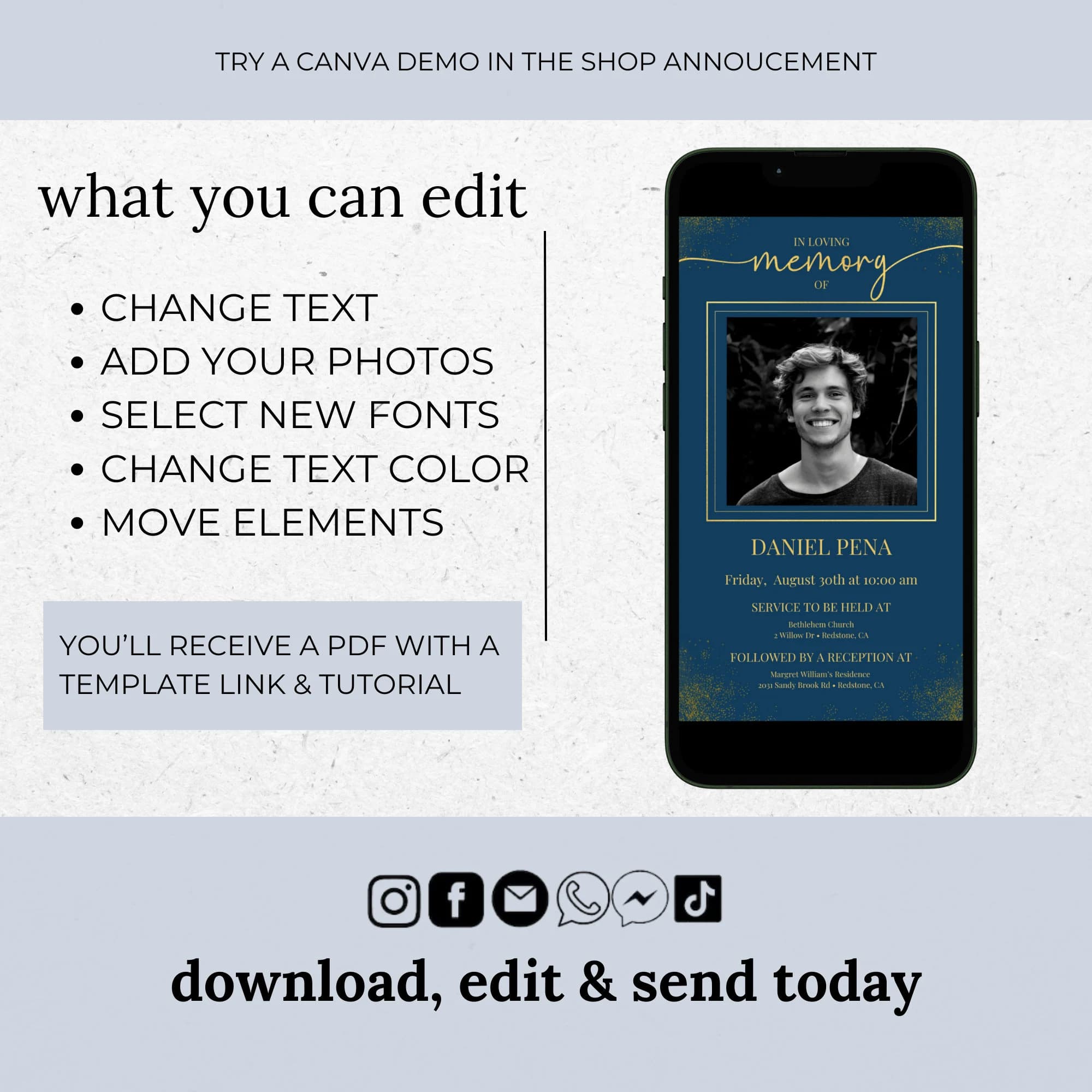 Funeral Program
Celebration of Life
memorial
obituary template canva
digital funeral invitation
digital funeral announcement
electronic funeral announcement
electronic funeral invitation
bereavement card loss of mother
bereavement card loss of father