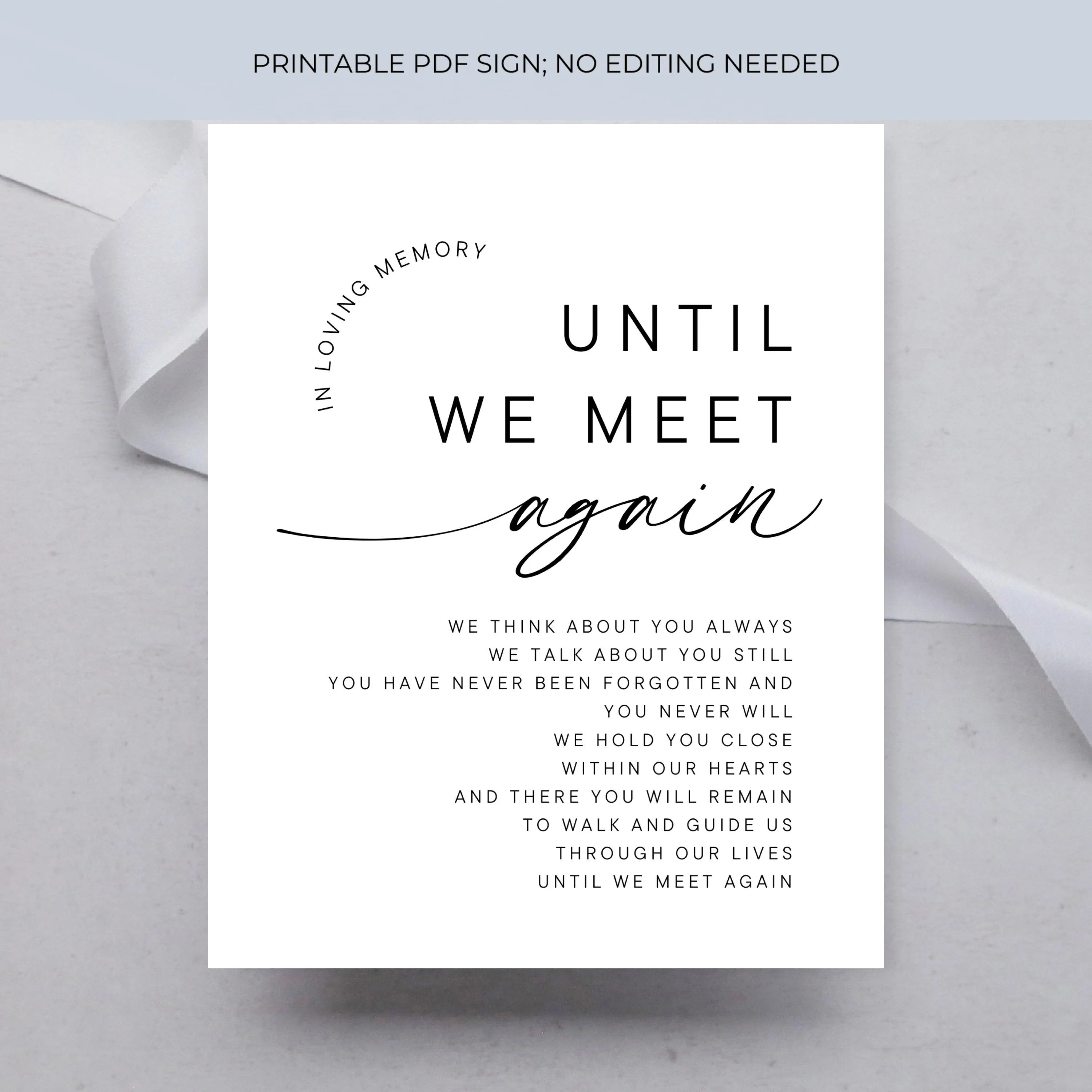 Poem for Funeral, Verse "Until We Meet Again" for Celebration of Life Funeral Favor Sign, Memorial Service Keepsake Funeral Poster PDF ID295 - image 5