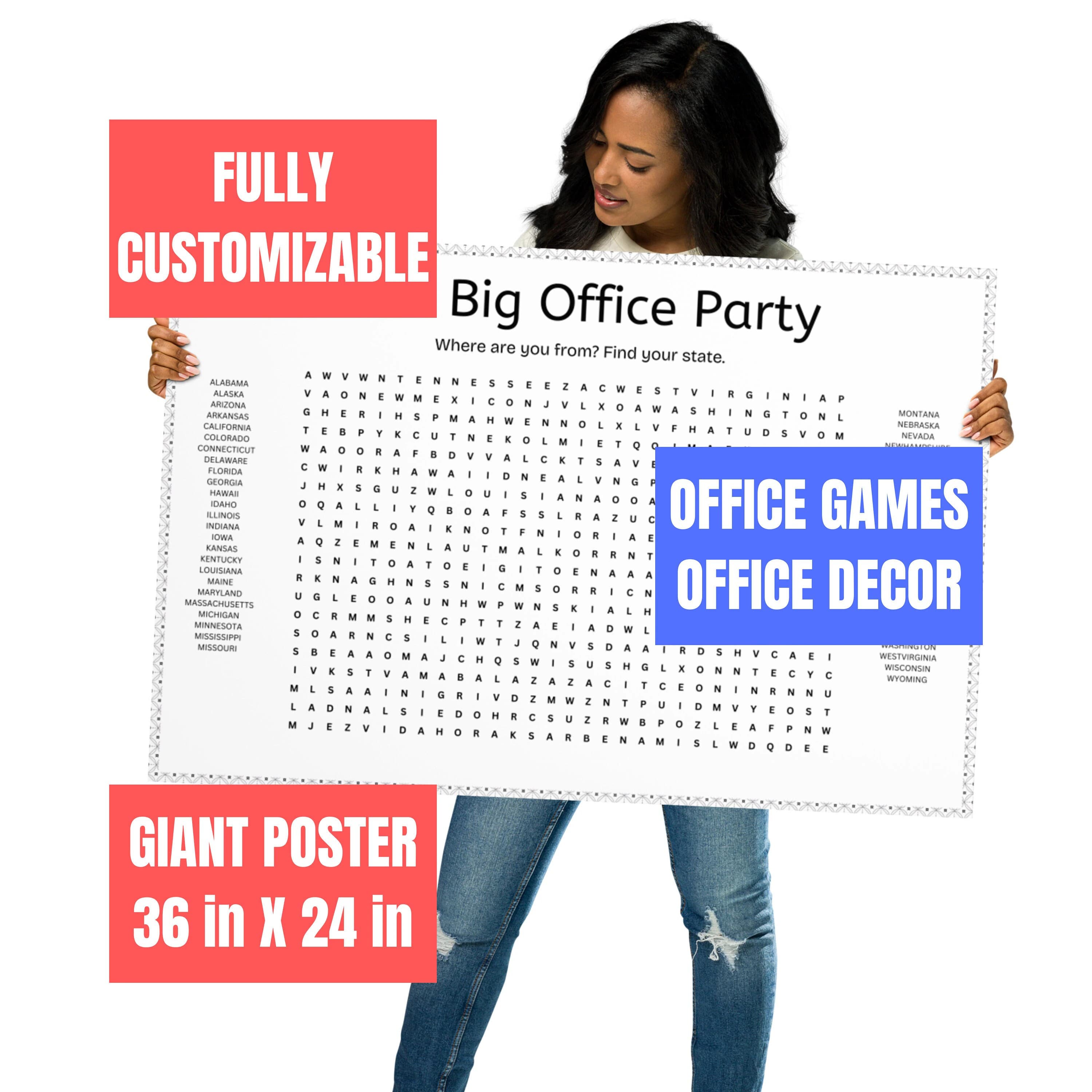 Customizable Giant Word Search Poster: Office Party Game, Dry Erase Board or Foam Board