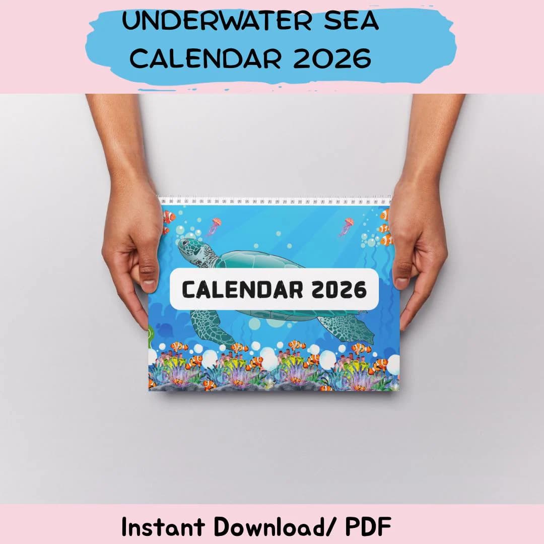 Underwater Sea Calendar 2026/ Ocean Life Wall Calendar PDF/ Marine Printable Gift/ Digital Download