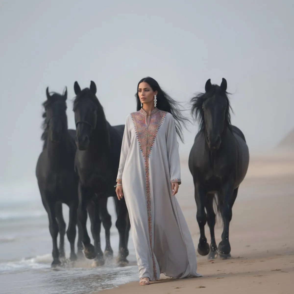 Moroccan Style Abaya with Intricate Colorful Embroider