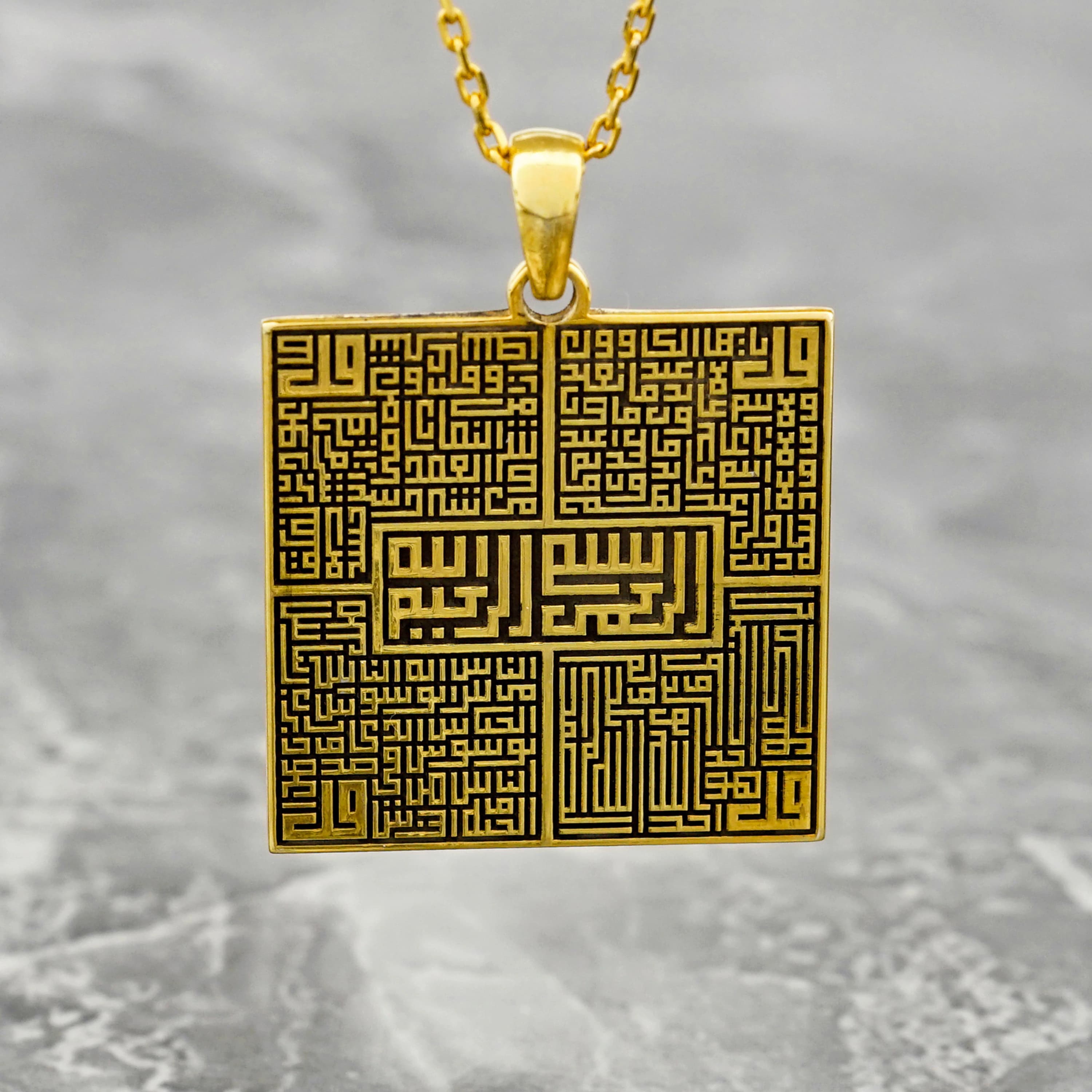Islamic Necklace 4 Quls 18K Gold Plated Silver Pendant Jewelry Gift for Her
