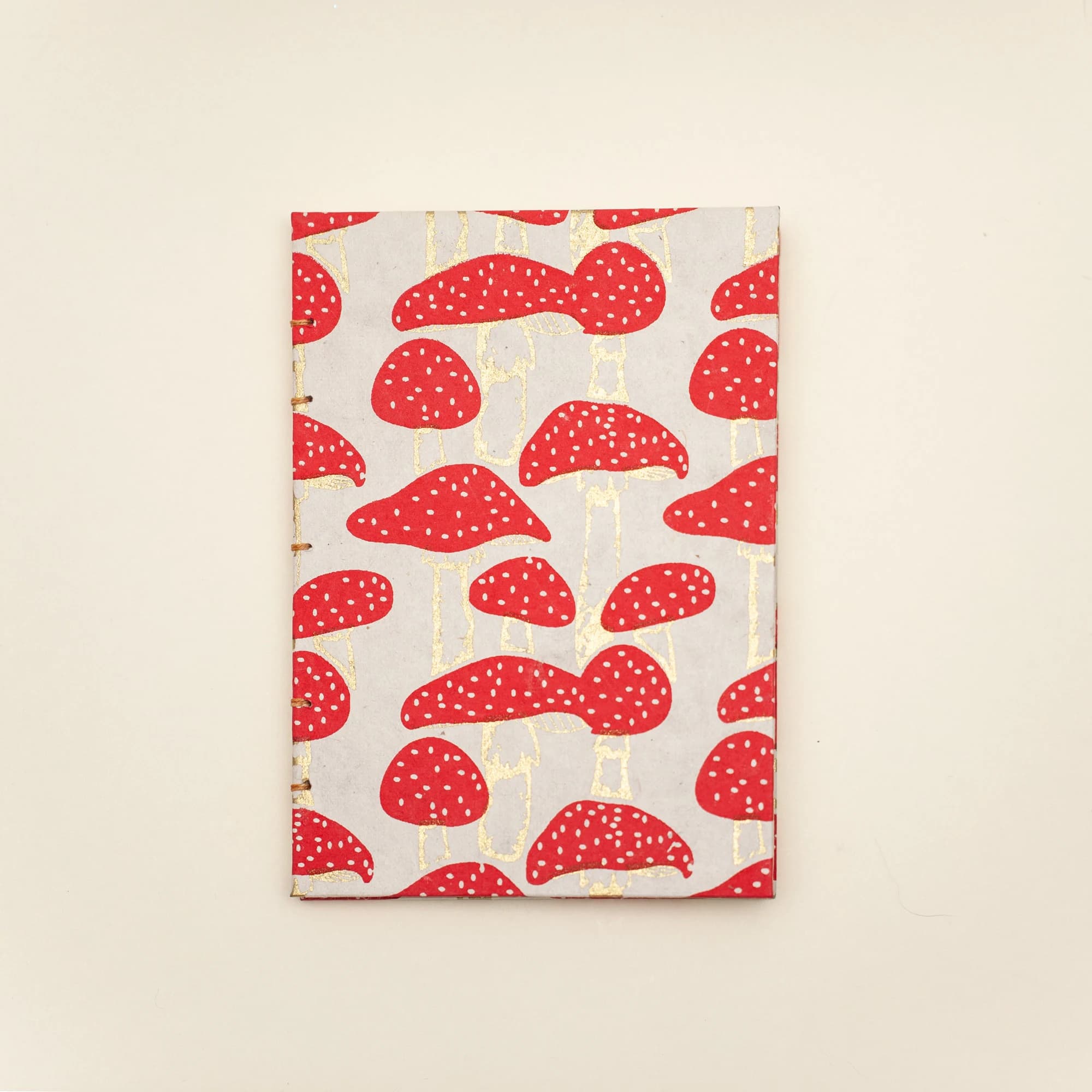 Red and Gold Mushroom Journal, Tea Stained Pages, Handbound Foraging Notebook