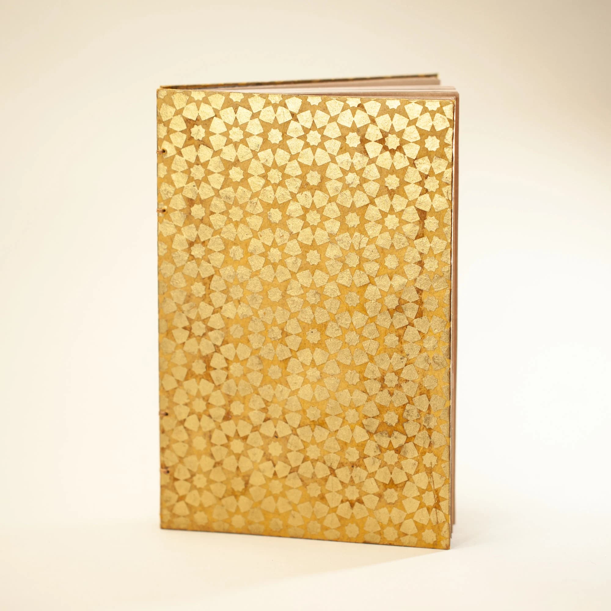 Gold Moroccan Tiles Journal, Hand Crafted Coptic Bound Book with Tea Stained Pages, Islamic Geometric Design - image 5