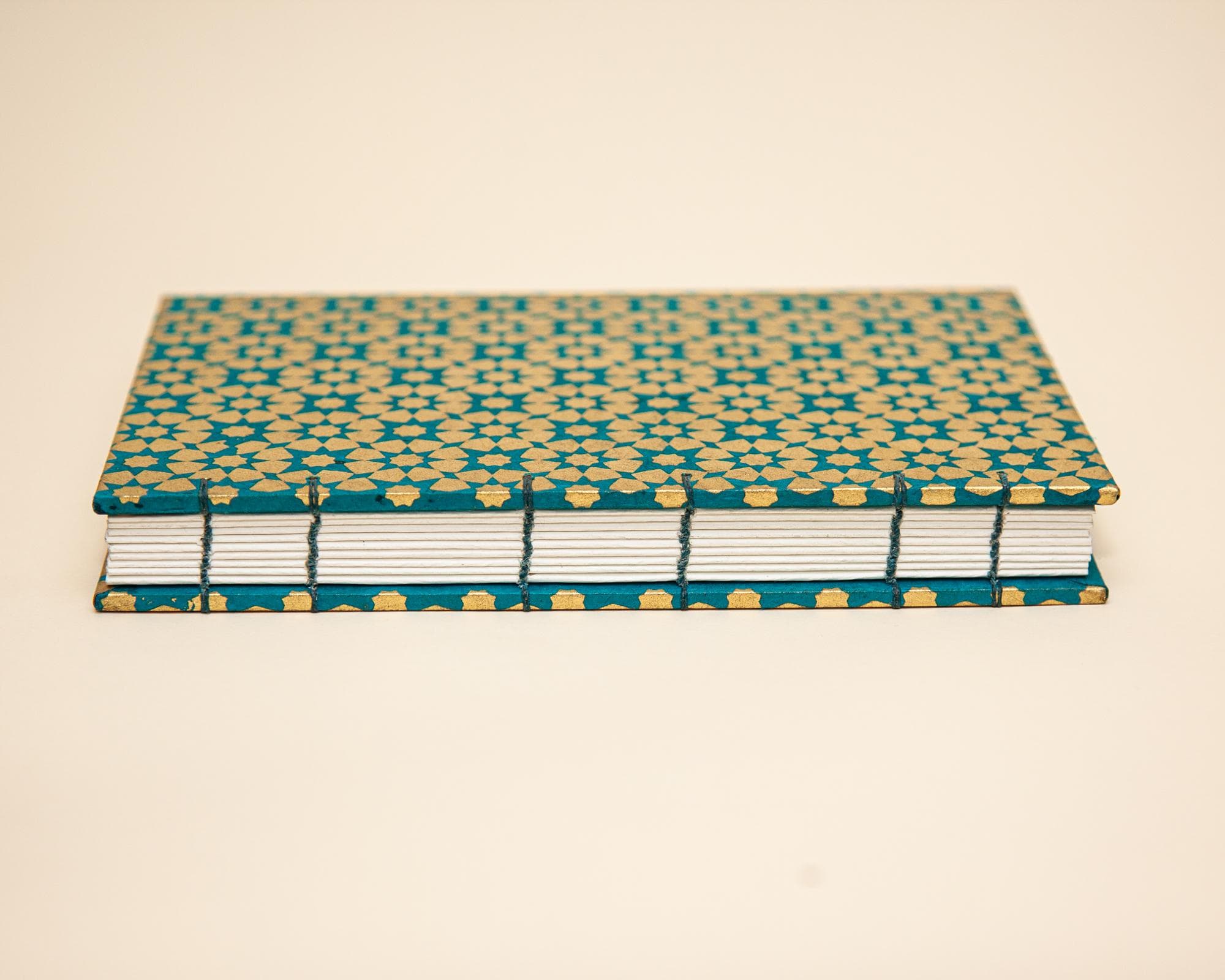 Gold and Turquoise Moroccan Tiles Coptic Bound Journal with Tea Stained Pages - image 3