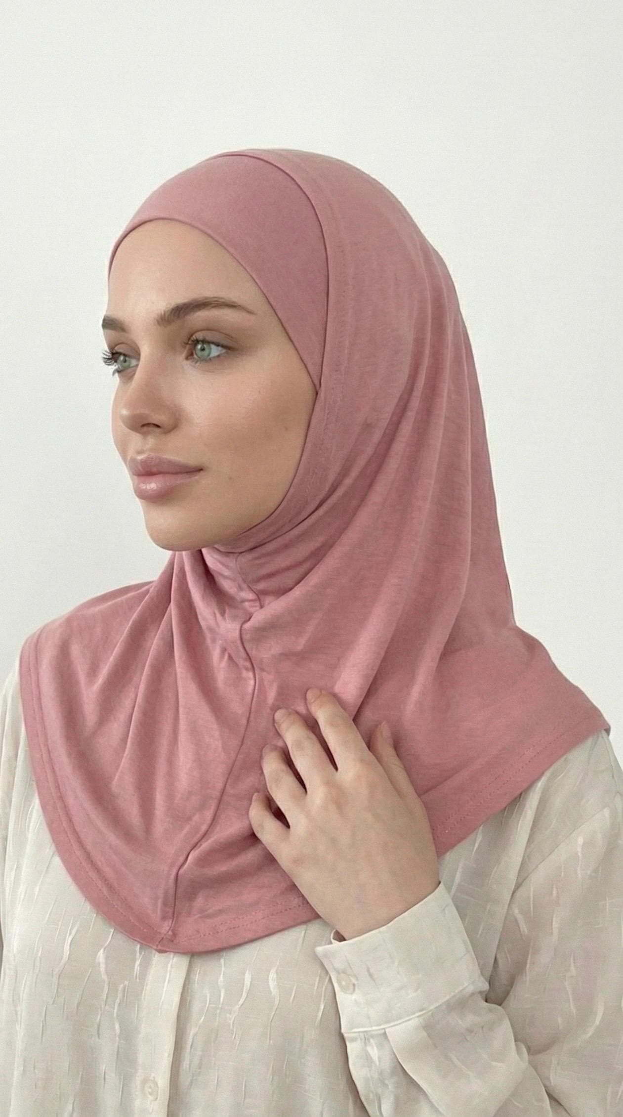 Ready instant hijab, 2-Piece Pink Amira Hijab: Instant Jersey Wrap Scarf, Amira hijab, Jersey hijab, Cotton Hijab, sport hijab, workout wrap - image 3