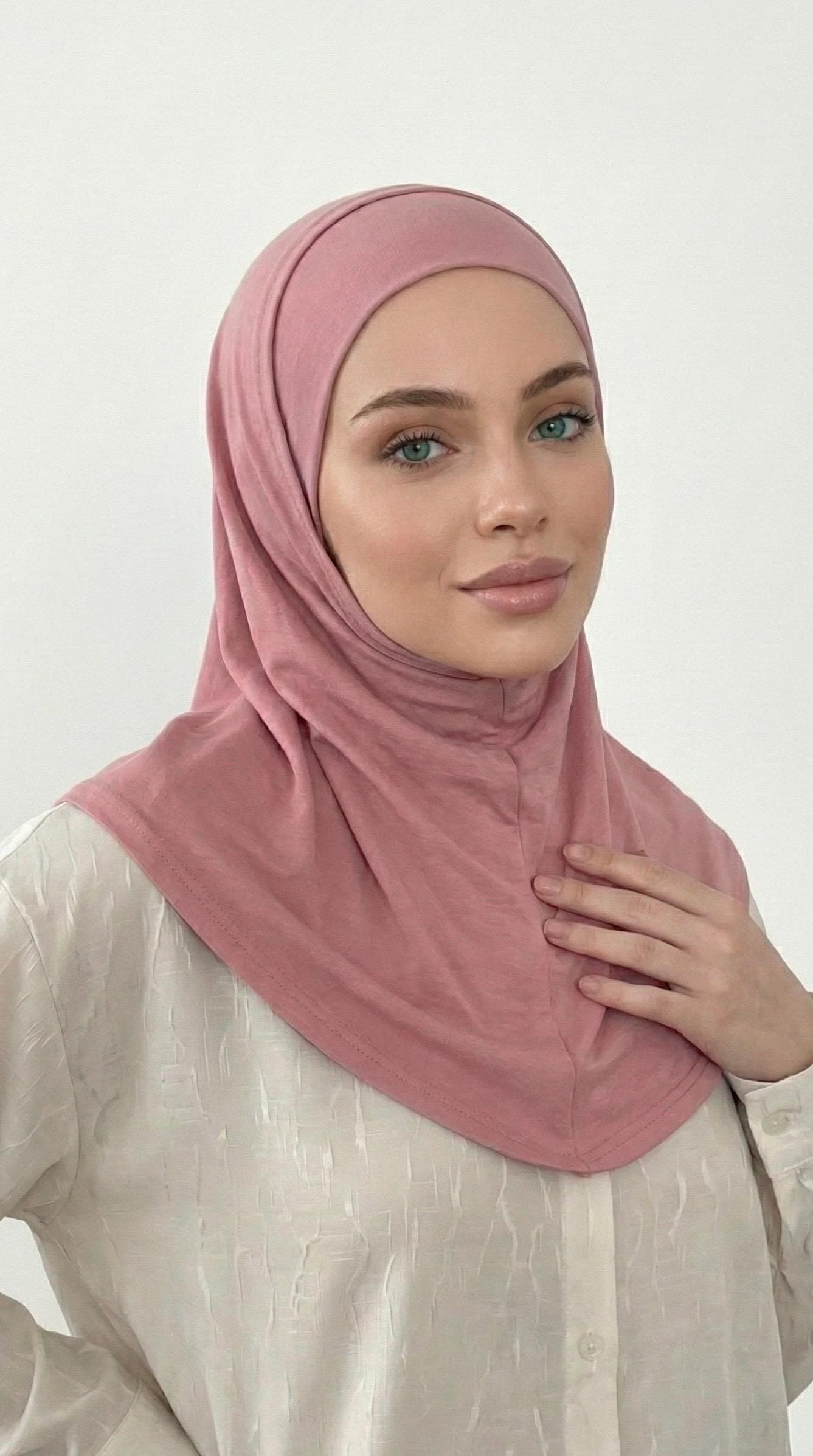 Ready instant hijab, 2-Piece Pink Amira Hijab: Instant Jersey Wrap Scarf, Amira hijab, Jersey hijab, Cotton Hijab, sport hijab, workout wrap - image 4