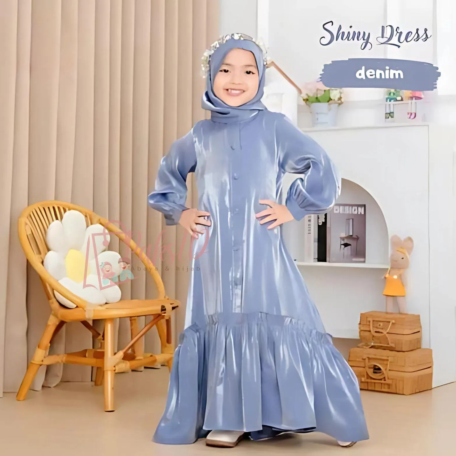 Nazima Children's Gamis Shiny Dress, Baby Girl Abaya Muslim Dress,Islamic Clothing,Muslim Abaya,Kids Prayer Attire,Girls Modest Fashion PS70