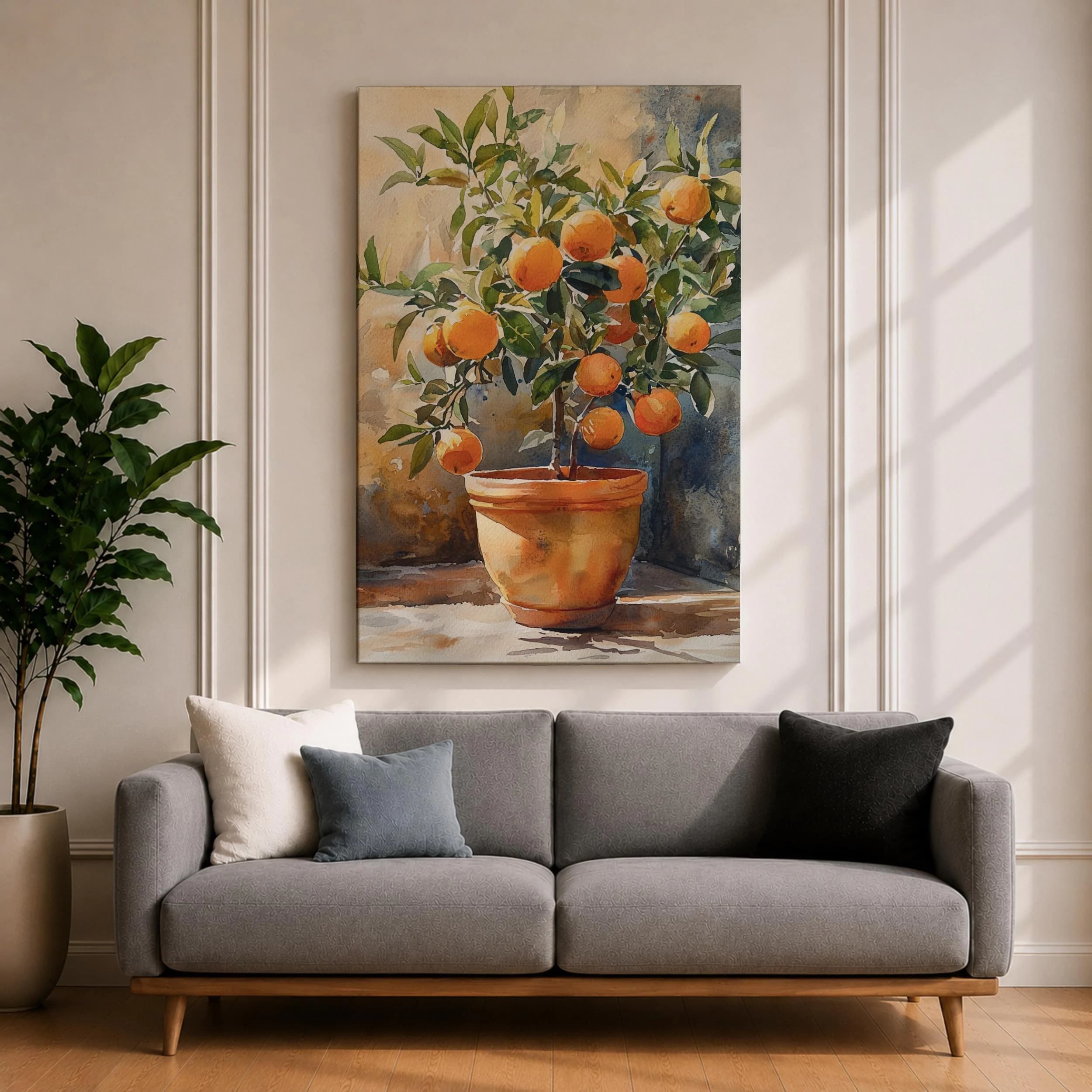 Potted Orange Tree Canvas Print, Mediterranean Watercolor Painting, Italian Kitchen Decor, Citrus Wall Art - image 3