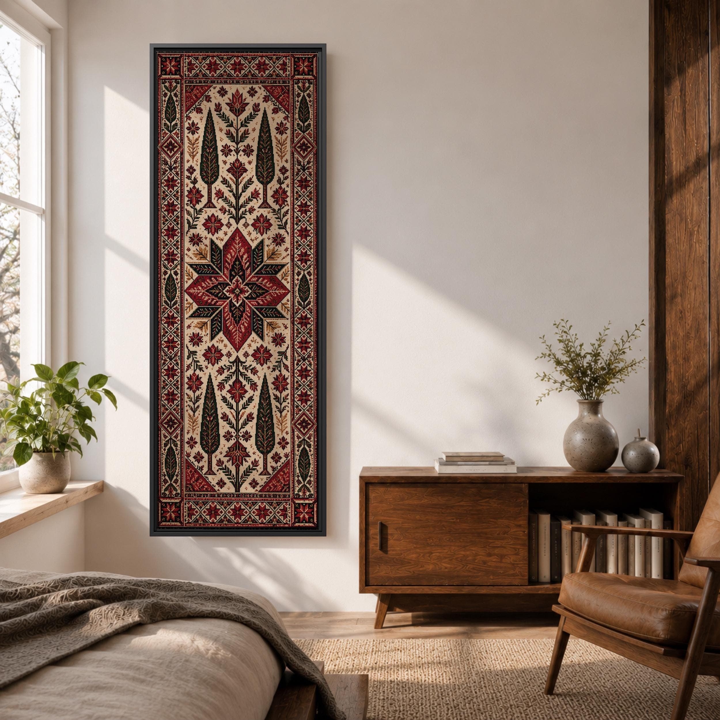 Palestinian Embroidery Canvas Print, Tall Narrow Tatreez Wall Art, Vintage Middle Eastern Folk Decor