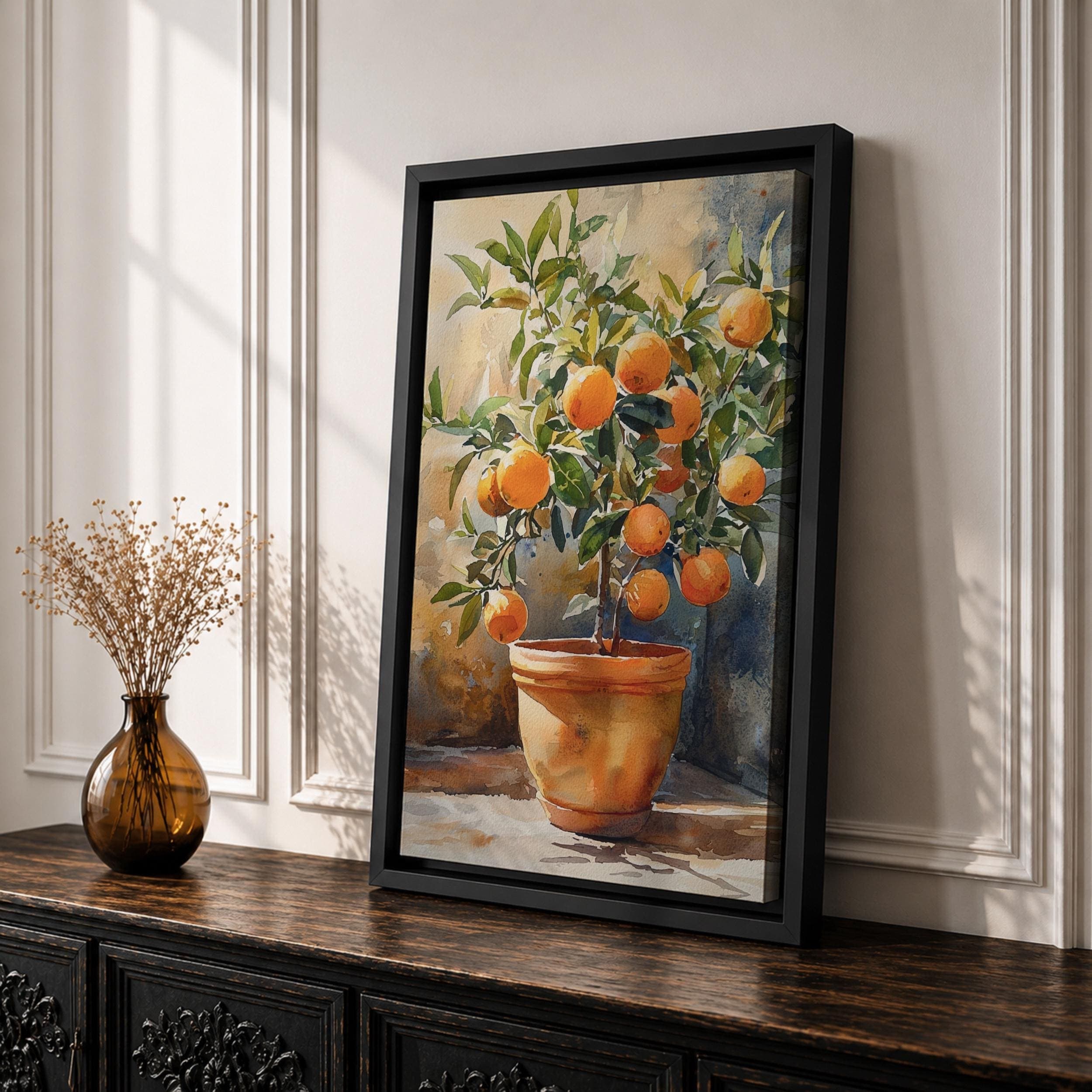 Potted Orange Tree Canvas Print, Mediterranean Watercolor Painting, Italian Kitchen Decor, Citrus Wall Art - image 4