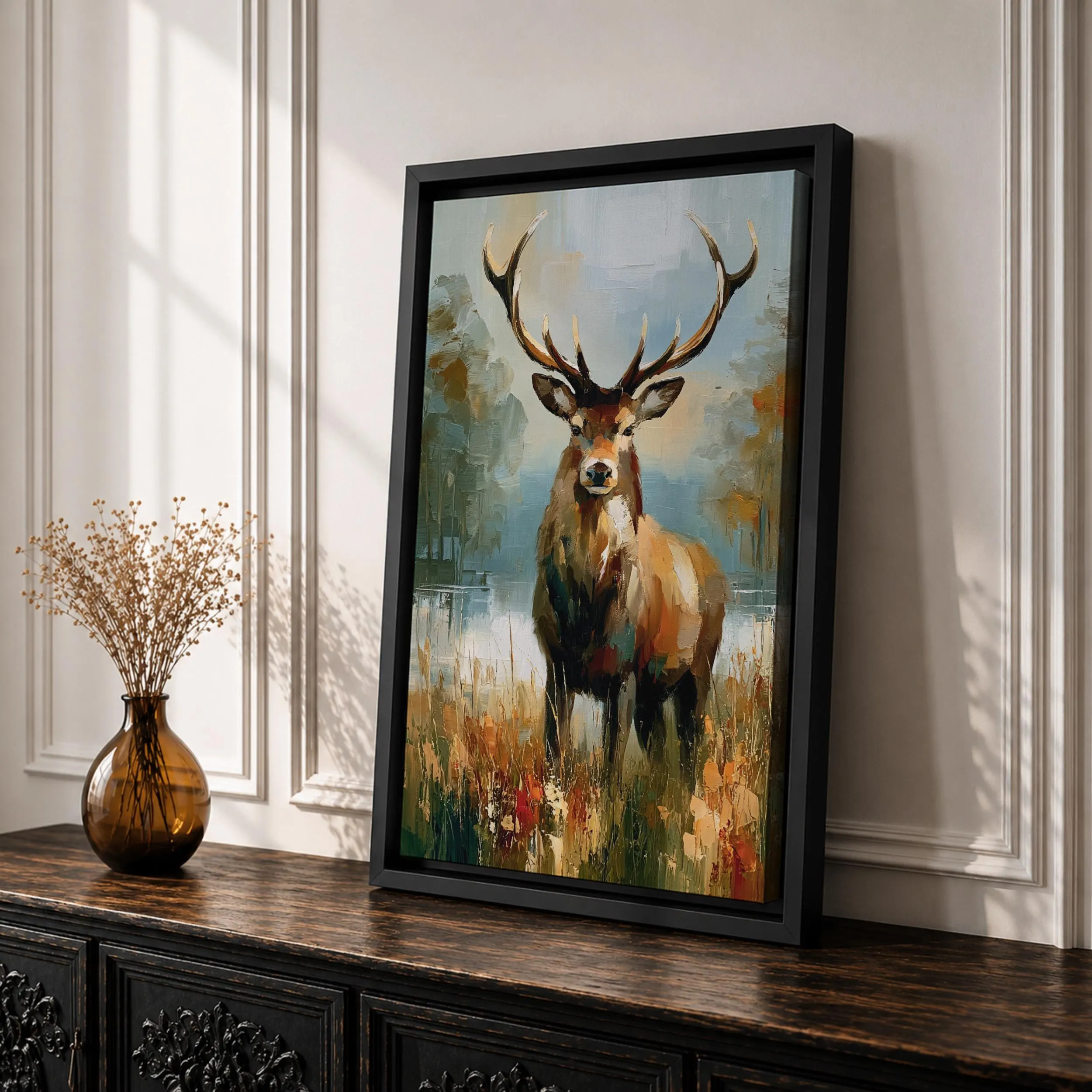 Stag Canvas Print, Expressive Deer Painting, Autumn Woodland Wall Art, Sage Green Rustic Decor - image 4