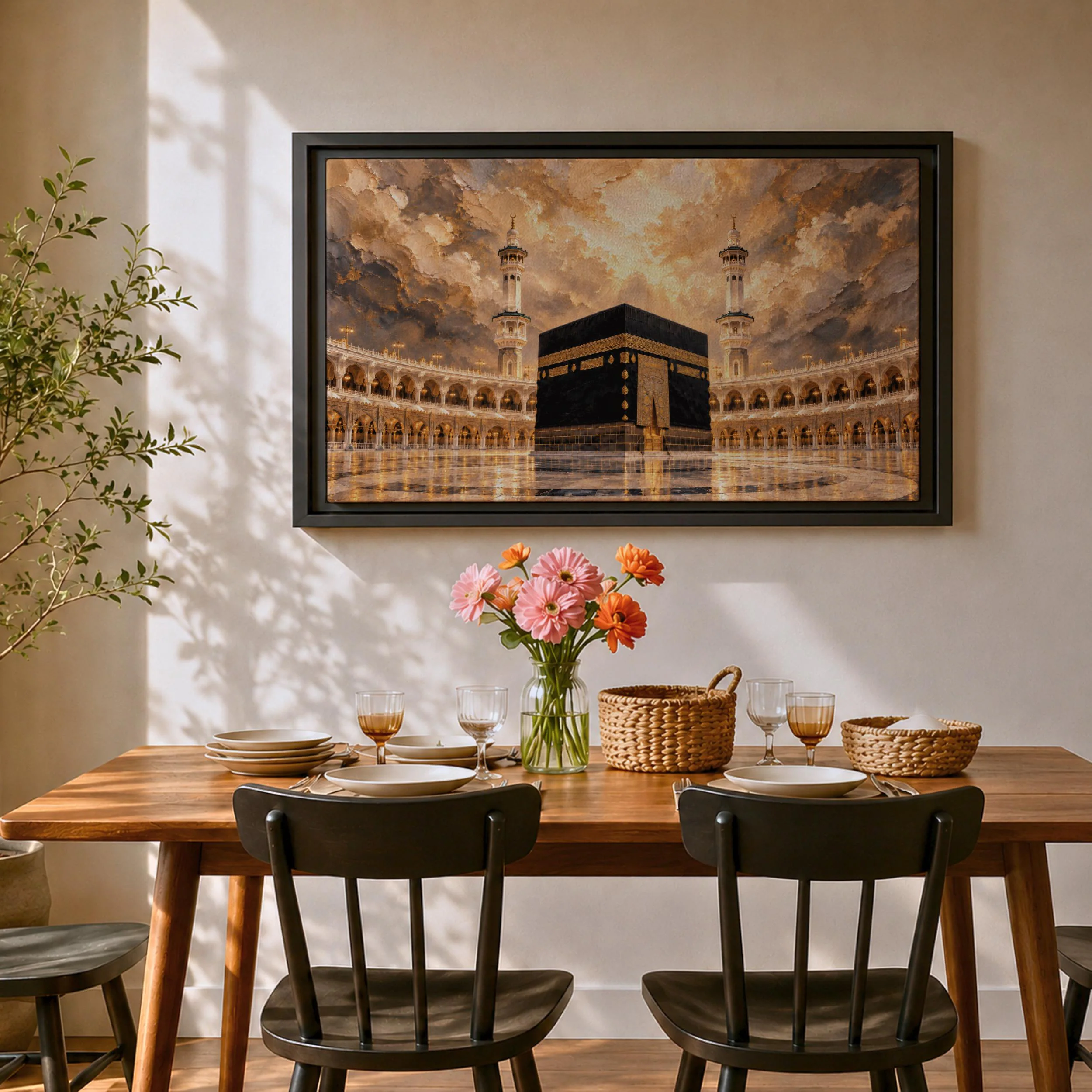 Kaaba Wall Art Tawaf Pilgrims Framed Canvas Masjid al Haram Impasto Islamic Home Decor