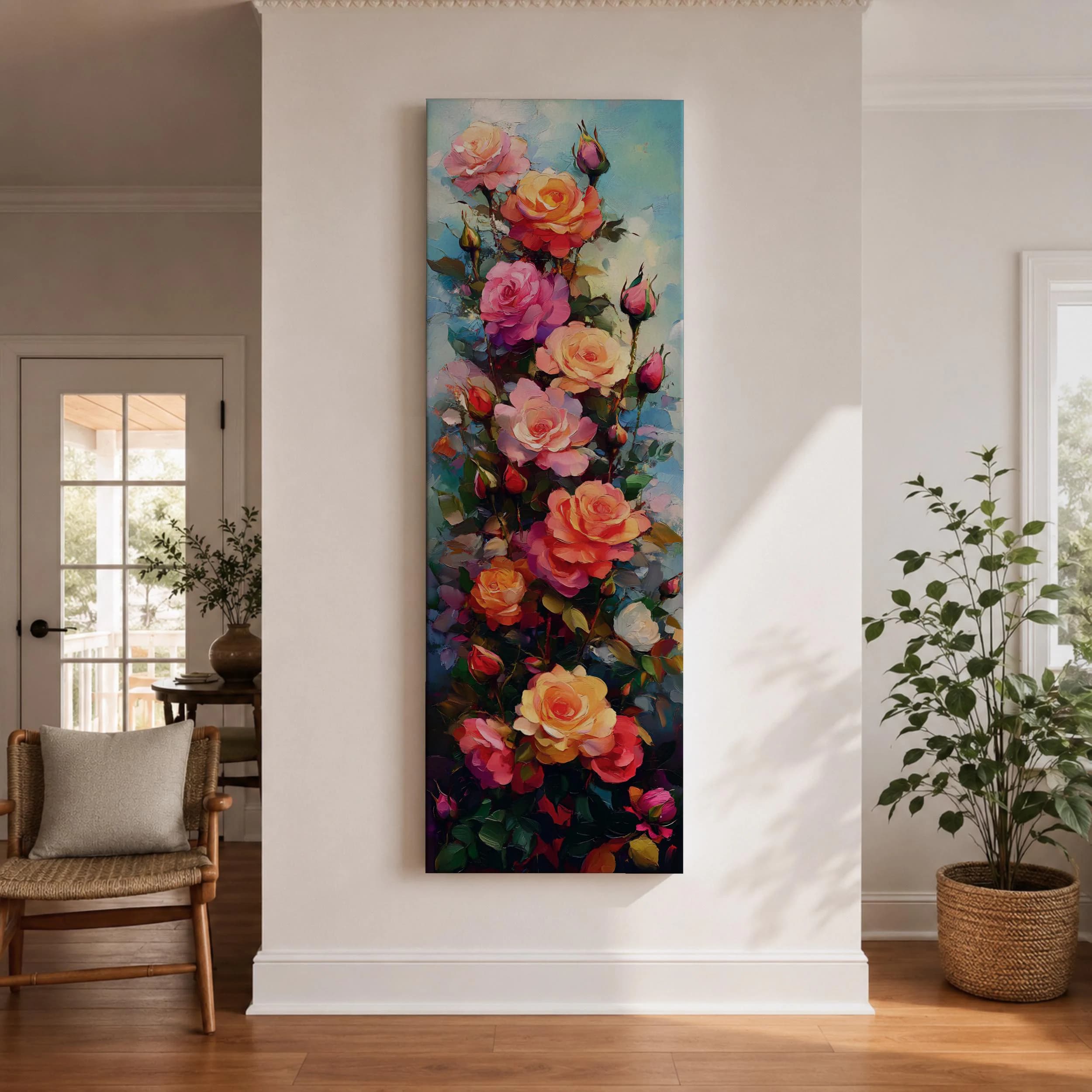 Tall Narrow Rose Wall Art, Floral Canvas Print, Romantic Botanical Vertical Decor - image 4