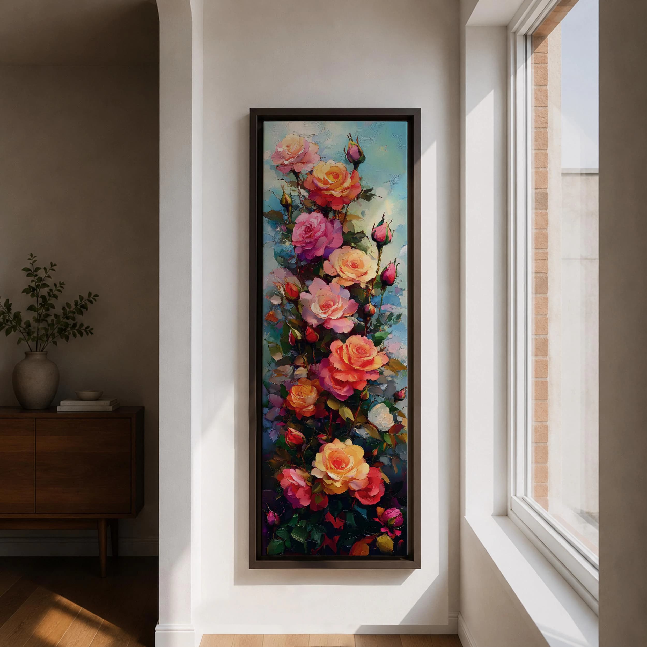 Tall Narrow Rose Wall Art, Floral Canvas Print, Romantic Botanical Vertical Decor - image 5