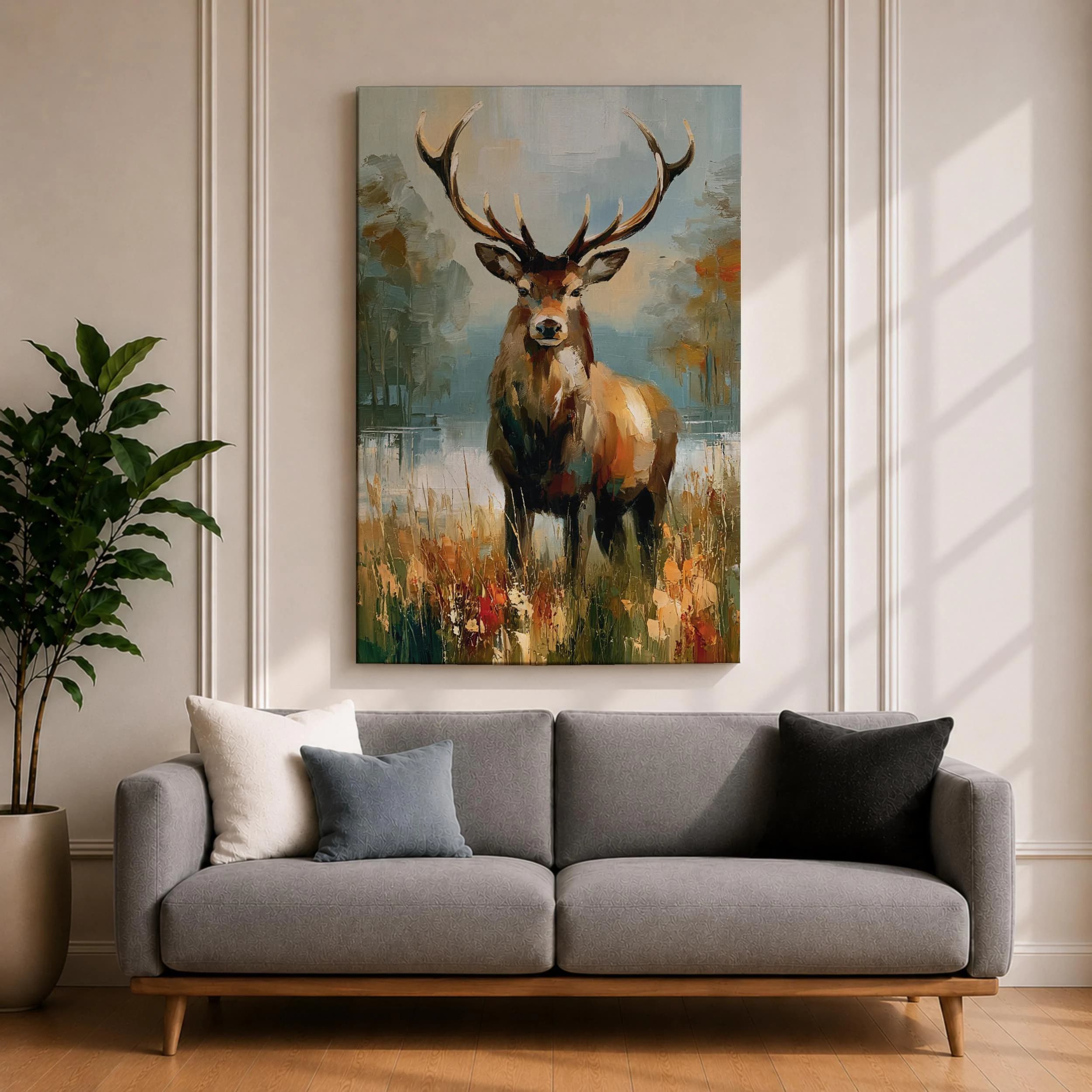 Stag Canvas Print, Expressive Deer Painting, Autumn Woodland Wall Art, Sage Green Rustic Decor - image 3