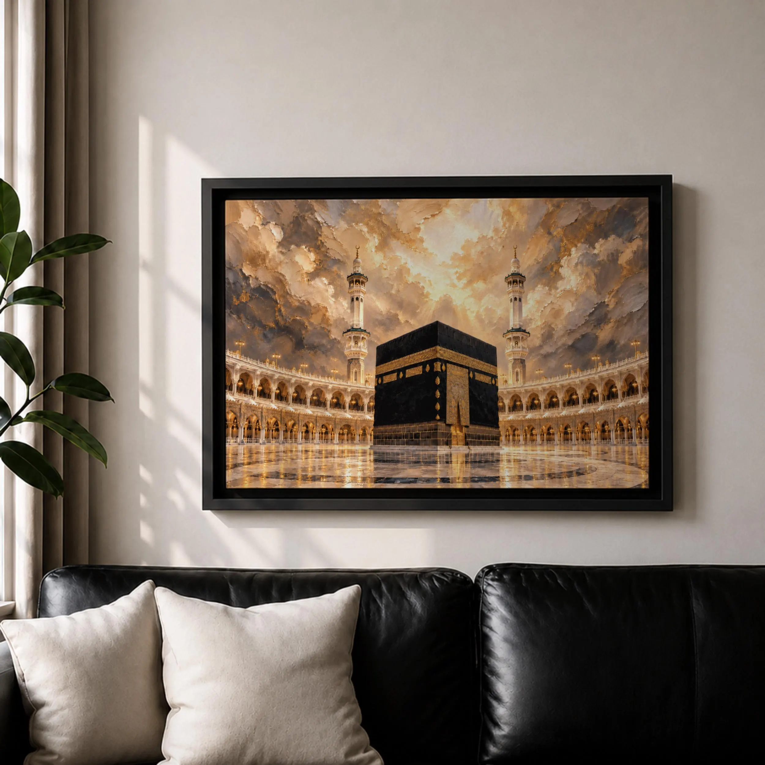 Kaaba Wall Art Tawaf Pilgrims Framed Canvas Masjid al Haram Impasto Islamic Home Decor