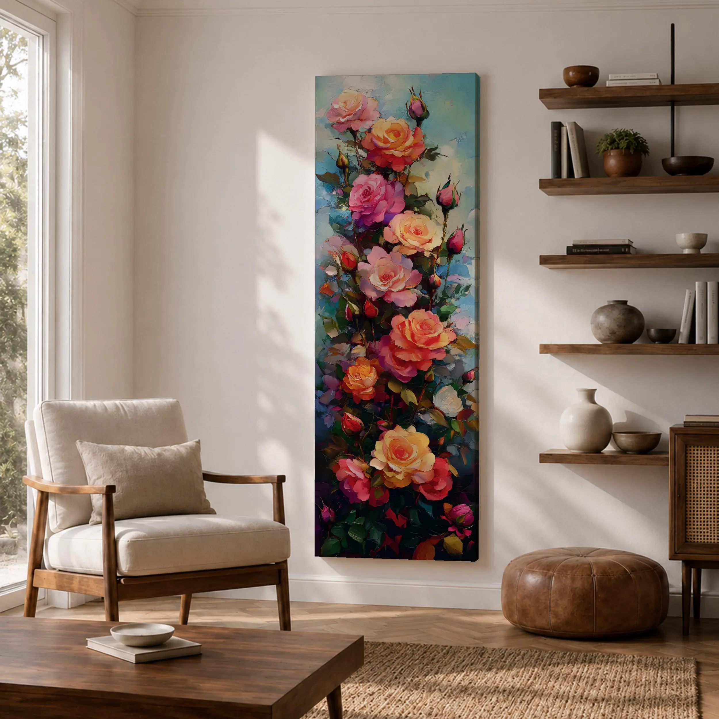 Tall Narrow Rose Wall Art, Floral Canvas Print, Romantic Botanical Vertical Decor - image 3